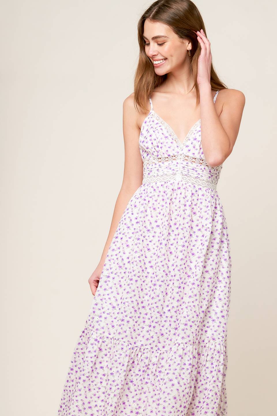 Lavender Floral Midi Dress - Elegant Daytime & Evening Wear for Women | Perfect for Weddings, Parties & Special Occasions