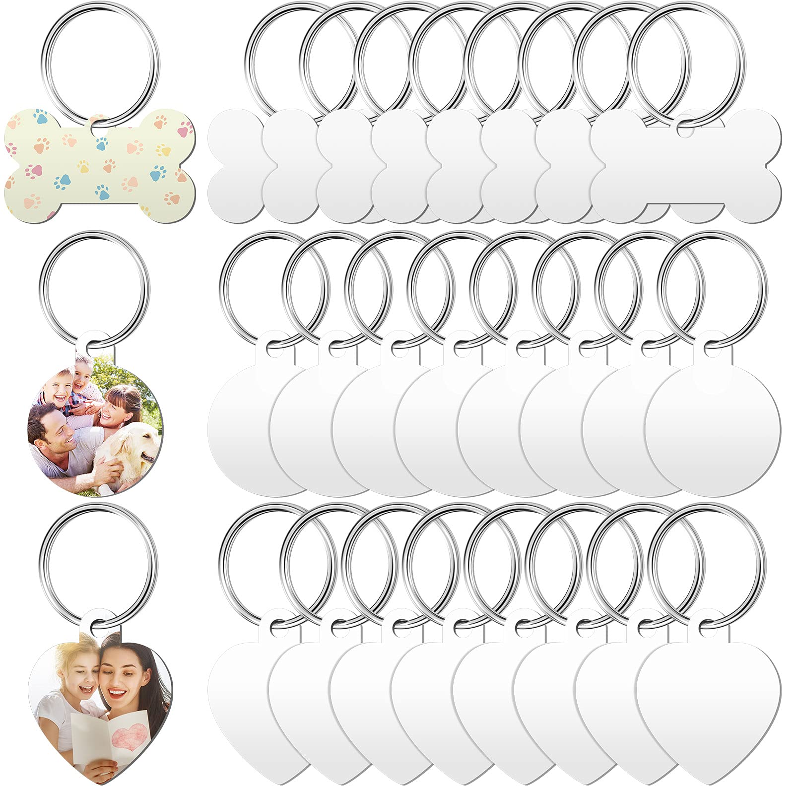Frienda 24-Pack Blank Sublimation Dog Tags - Double-Sided Aluminum Bone-Shaped Pet ID Tags with Key Rings for Dogs & Cats - Perfect for Pet Identification, Gifts, and Custom Designs