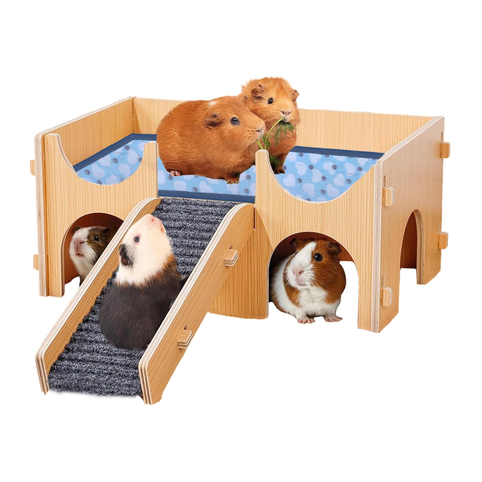 Wooden Guinea Pig Hideout Castle with Stairs - Cozy Small Animal Bed for Hamsters, Chinchillas, Ferrets & Rabbits - Perfect for Cage Habitats & Play Areas