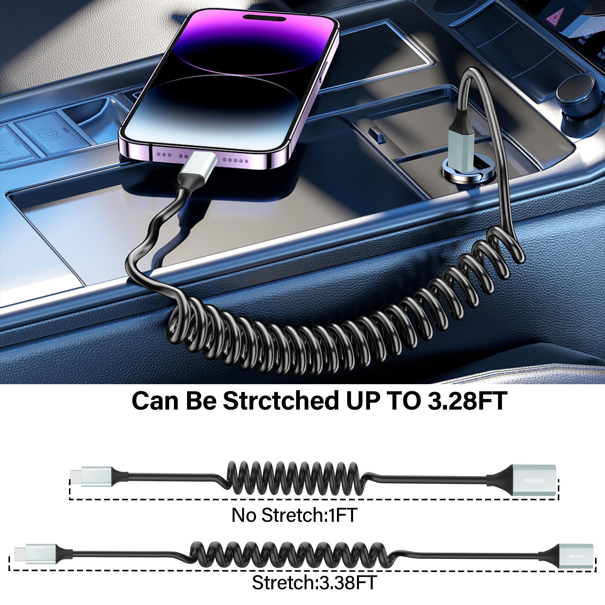 USB C to USB 3.0 Adapter OTG Converter - Coiled Type C Male to USB A Female Cable - 5Gbps High Speed Data Transfer - Compatible with Smartphones, Tablets, USB Flash Drives (3.28Ft/1M) - Perfect for Charging, Data Sync & External Storage Access