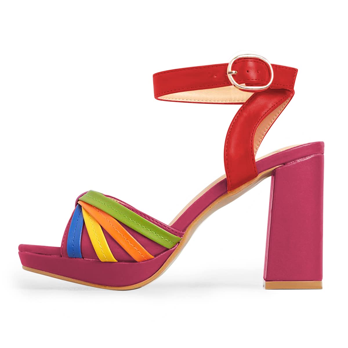 FSJ Women's Colorful Strappy Platform High Heel Sandals - Comfortable Open Toe Ankle Strap with Gold Buckle - Summer Casual Party Dress Shoes (US Size 4-15) - Perfect for Beach, Wedding, and Night Out Occasions