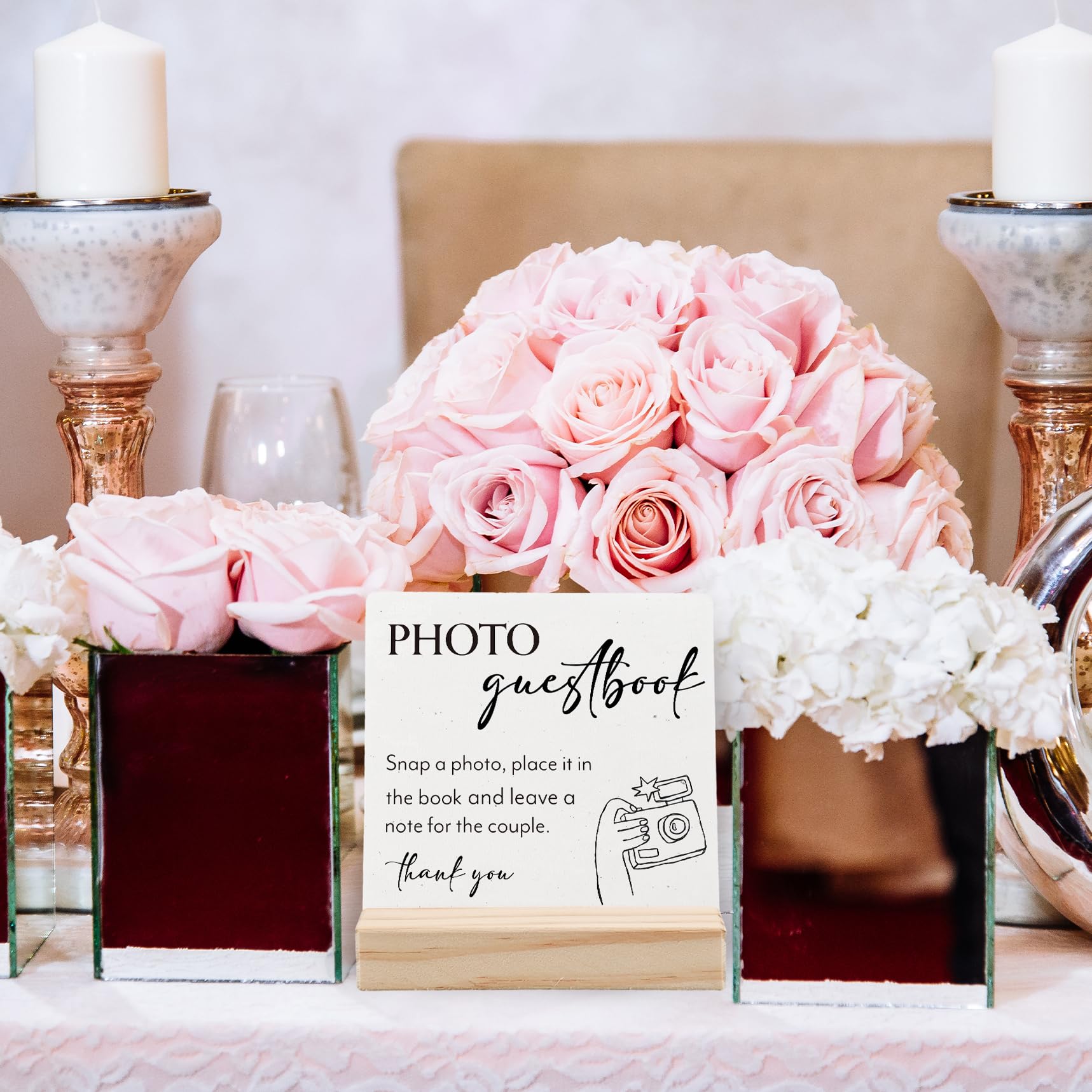 Elegant Wooden Wedding Guest Book Sign with Stand - Rustic Wedding Guestbook Plaque for Reception Decor - Perfect for Photo Guestbook & Wedding Guest Signing Table