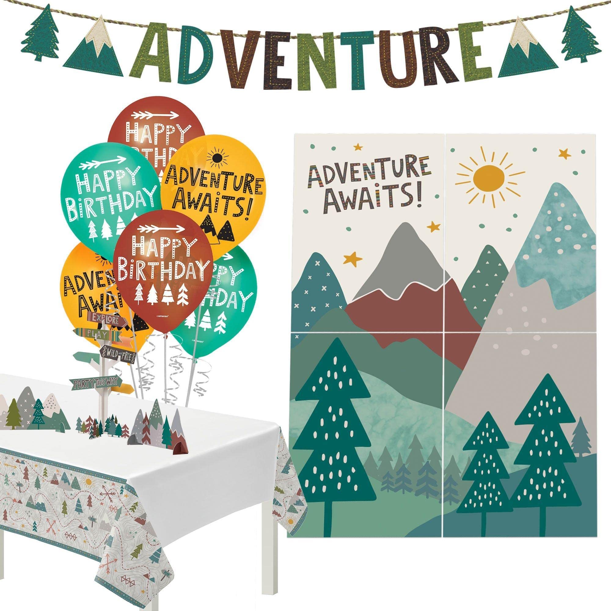 Party City Wilderness Themed Party Decorations - Table Cover, Centerpieces, Scene Setter, Balloons & Banner for Jungle Safari Birthday or Baby Shower Decor