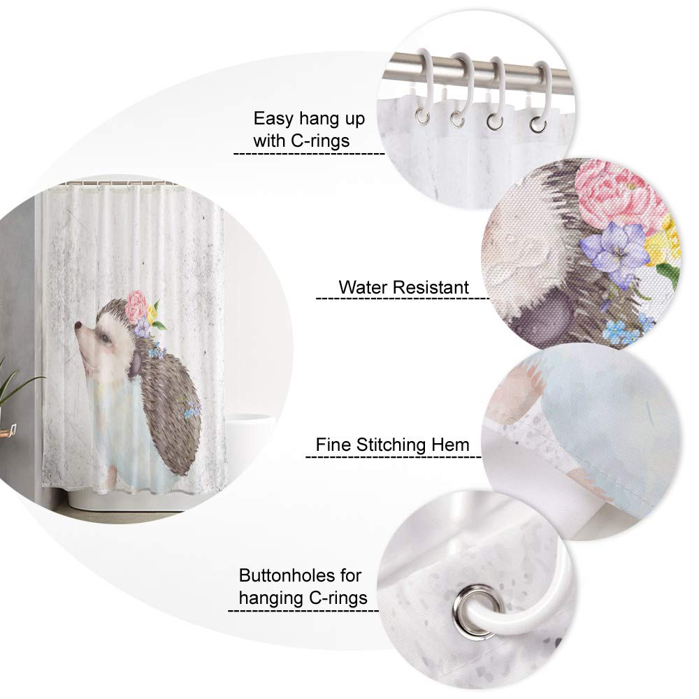 **Hedgehog Floral Shower Curtain - Waterproof Polyester Bathroom Decor with Hooks, 72x72 Inches - Perfect for Hotel, Home, and Apartment Bathrooms**    *(Use Case: Adds a playful and stylish touch to bathrooms, ideal for hotels, apartments, or family homes looking for a cute and durable shower curtain.)*