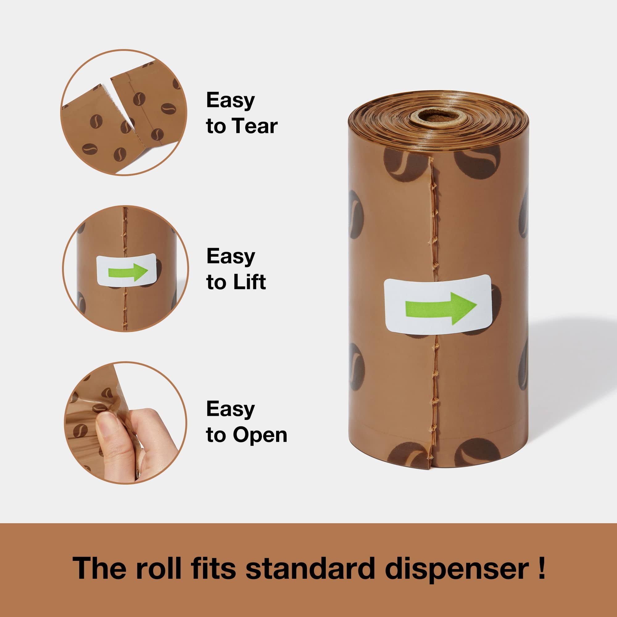 VETRESKA Scented Dog Waste Bag Dispenser with Coffee Aroma - Leak Proof, Extra Thick Pet Waste Bags - 1 Holder & 105 Bags (7 Refill Rolls) for Dogs & Cats - Perfect for Walks, Park Visits & Outdoor Adventures