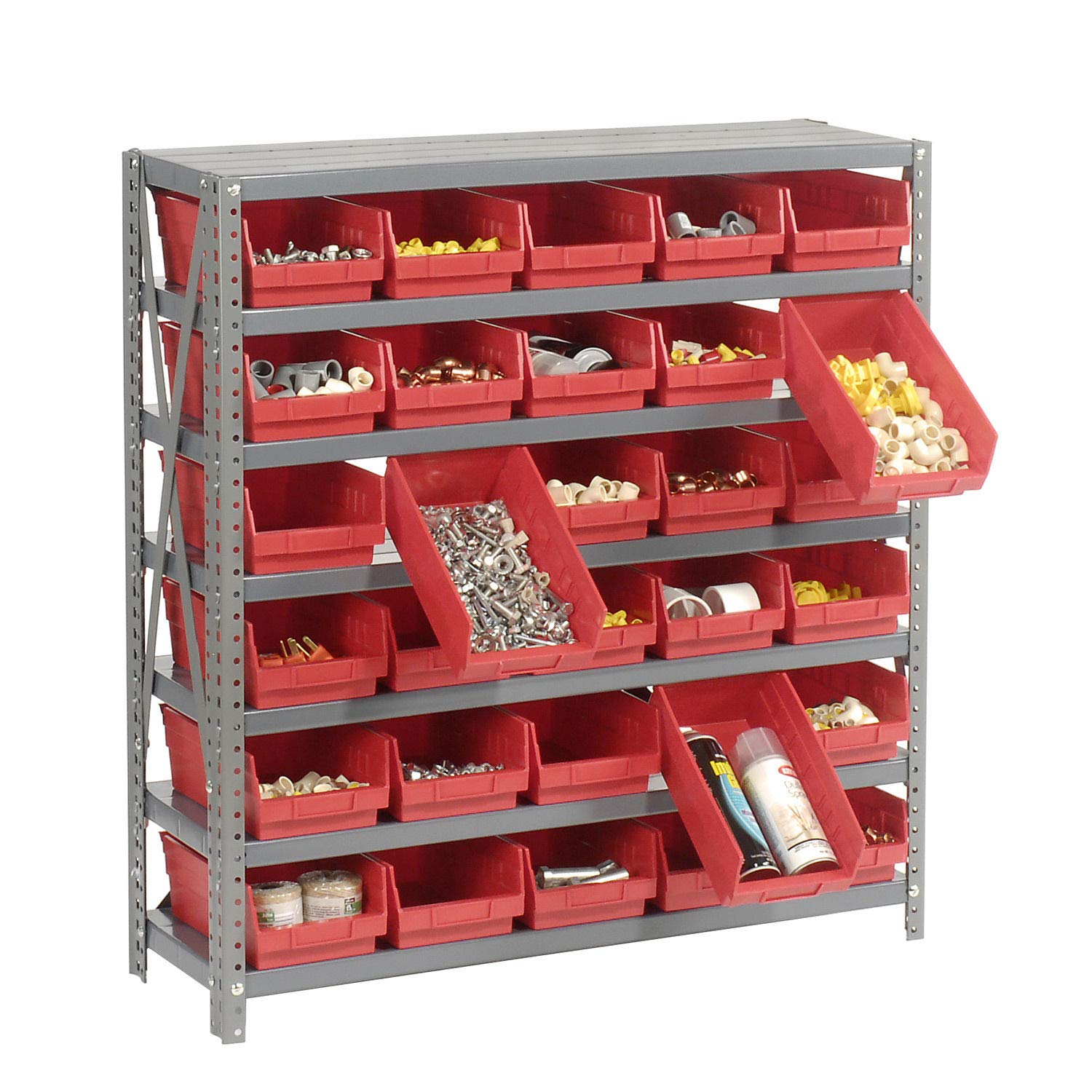 Global Industrial 7-Shelf Steel Storage Rack with 30 Plastic Bins (4