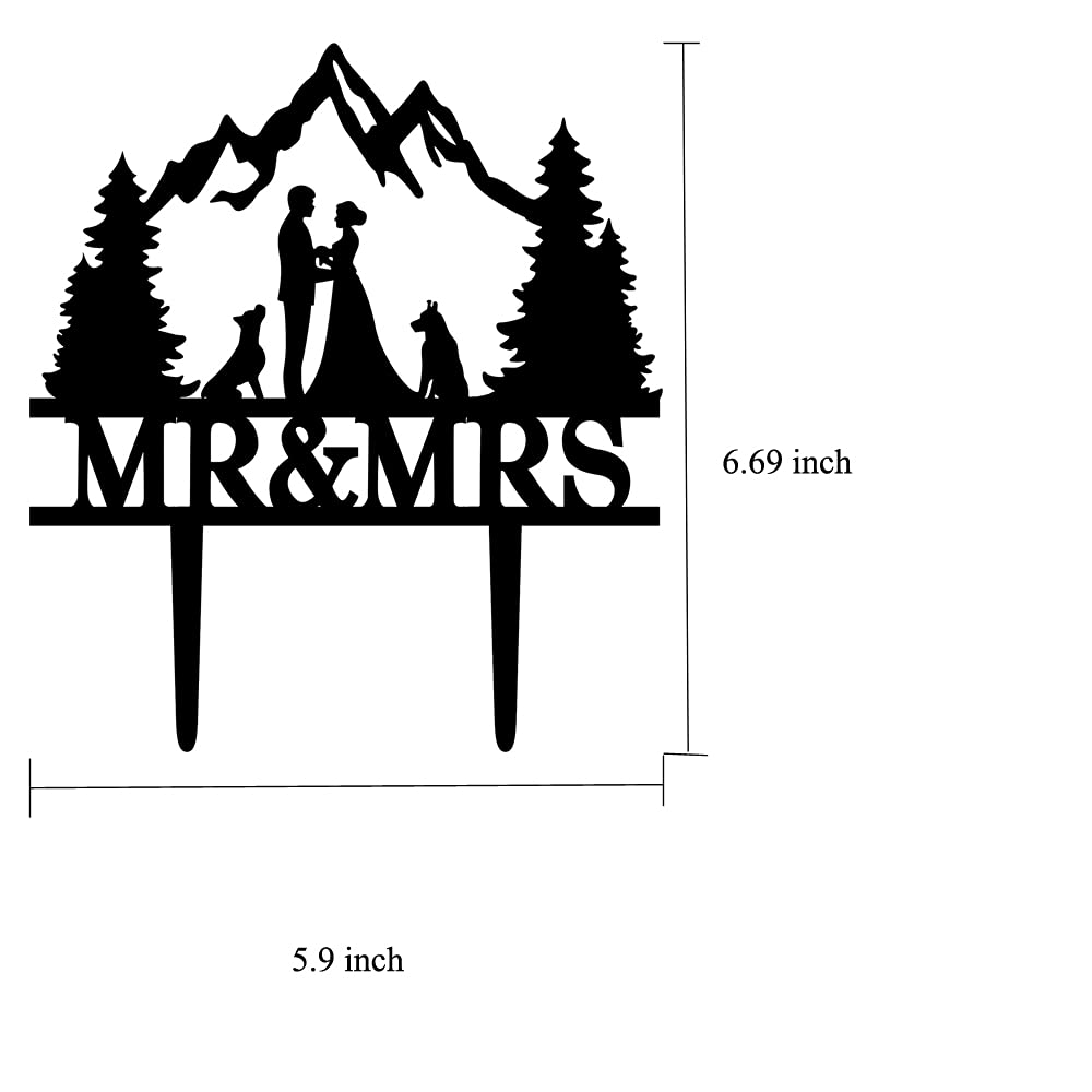Mountain Wedding Cake Topper - Mr & Mrs Forest Theme Cake Decorations for Outdoor Weddings (Mountain and Dog Design) - Perfect for Rustic, Nature-Inspired & Adventure-Themed Weddings