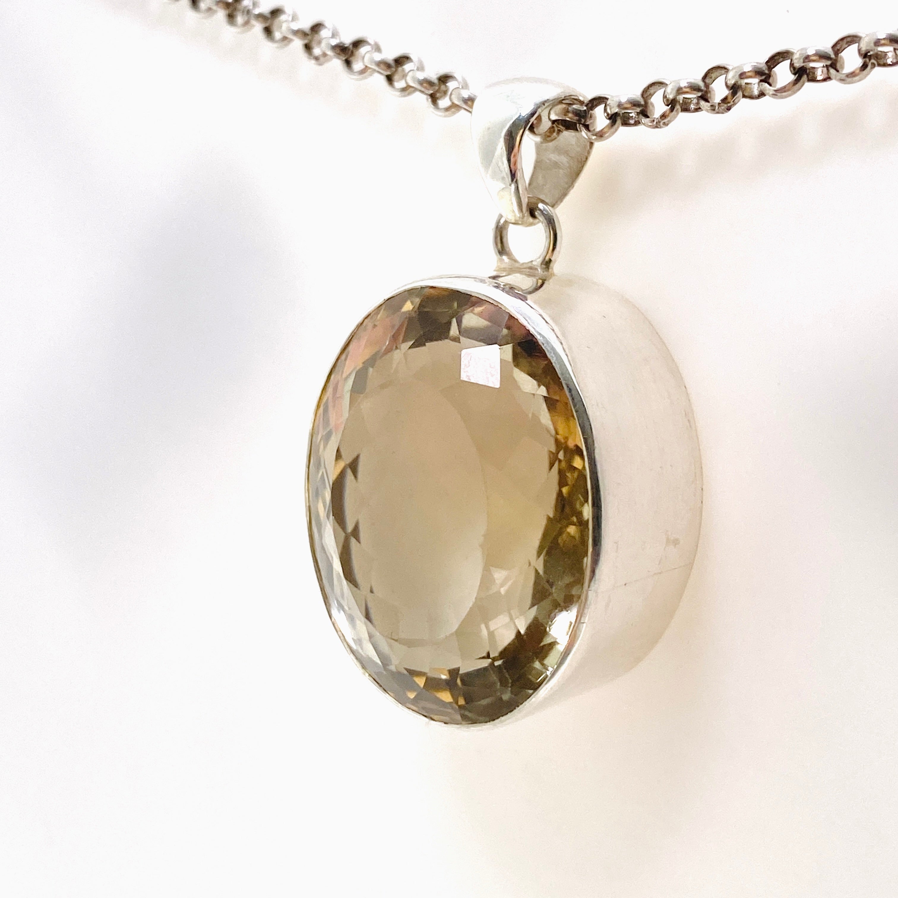 Smokey Lemon Quartz Oval Faceted Pendant Necklace - Natural Gemstone Jewelry for Women - Perfect for Everyday Wear & Special Occasions