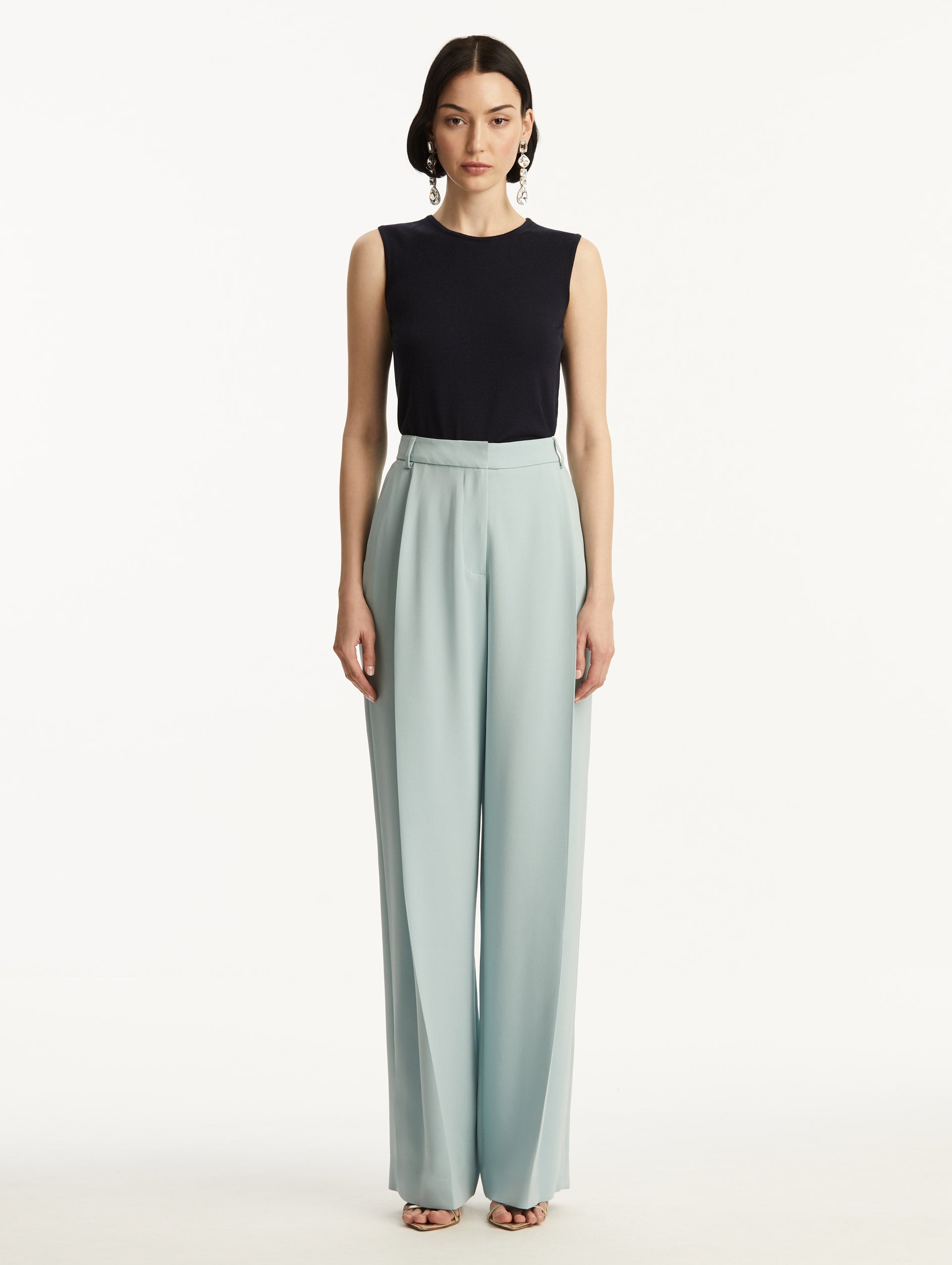Luxury Wide Leg Silk Georgette Pants for Women - Elegant High Waist Palazzo Trousers for Office, Party & Special Occasions