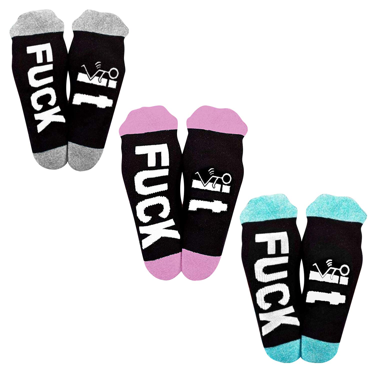 TSWRK 3 Pairs Funny Sarcastic Crew Socks with Embroidery - Ribbed Knit Cotton Socks for Men & Women - Perfect for Gifts, Casual Wear, and Expressing Attitude