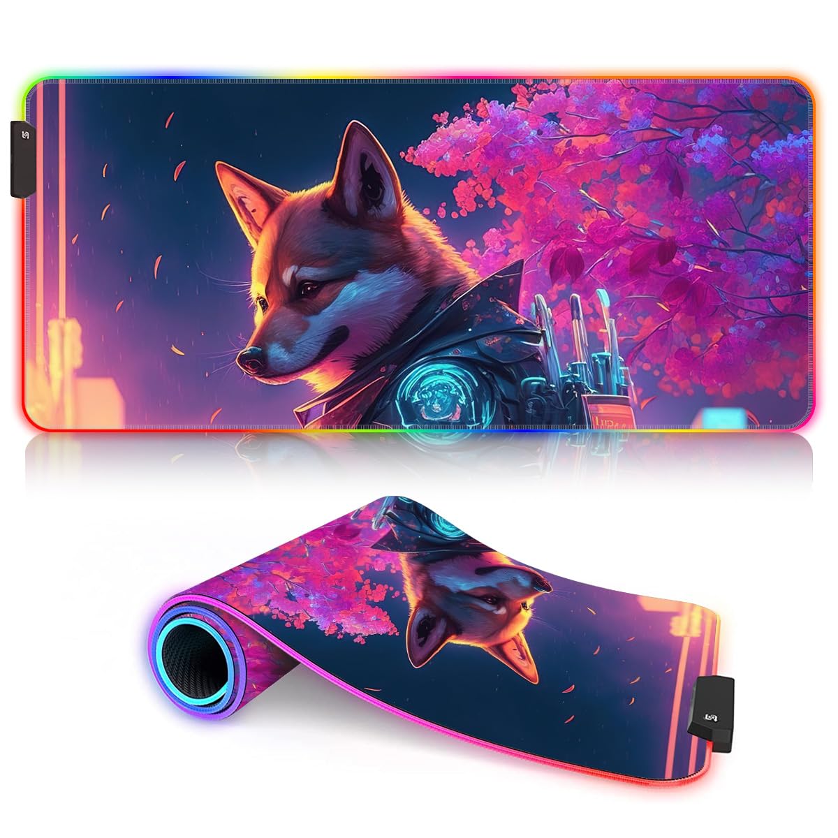 HEYCE Large Gaming Mouse Pad with LED Mechanical Dog Design (60x35x0.3cm) - Non-Slip RGB Mouse Mat for PC, Laptop, Office & Gaming - Perfect for Work, Esports & Computer Setup