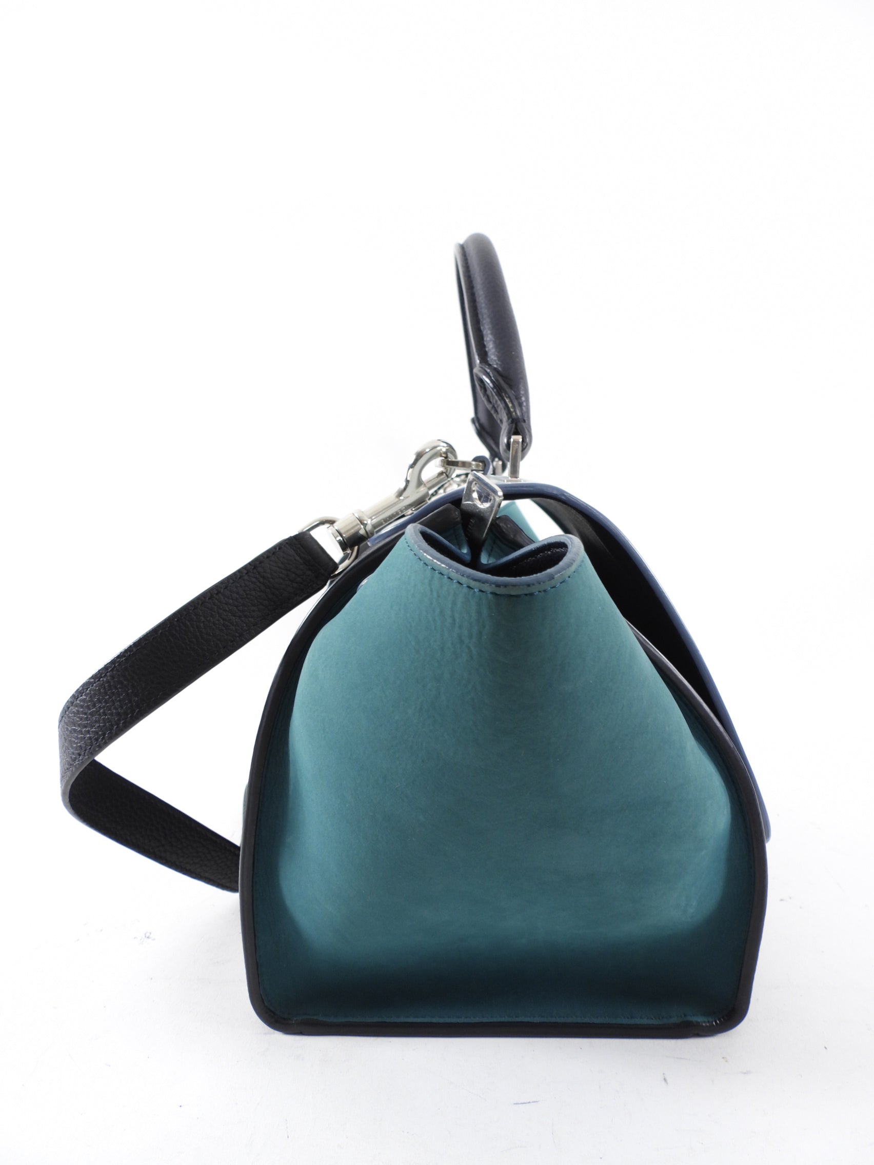 Celine Small Tri-Color Blue Trapeze Handbag with Silver Hardware - Perfect for Work, Travel & Everyday Use
