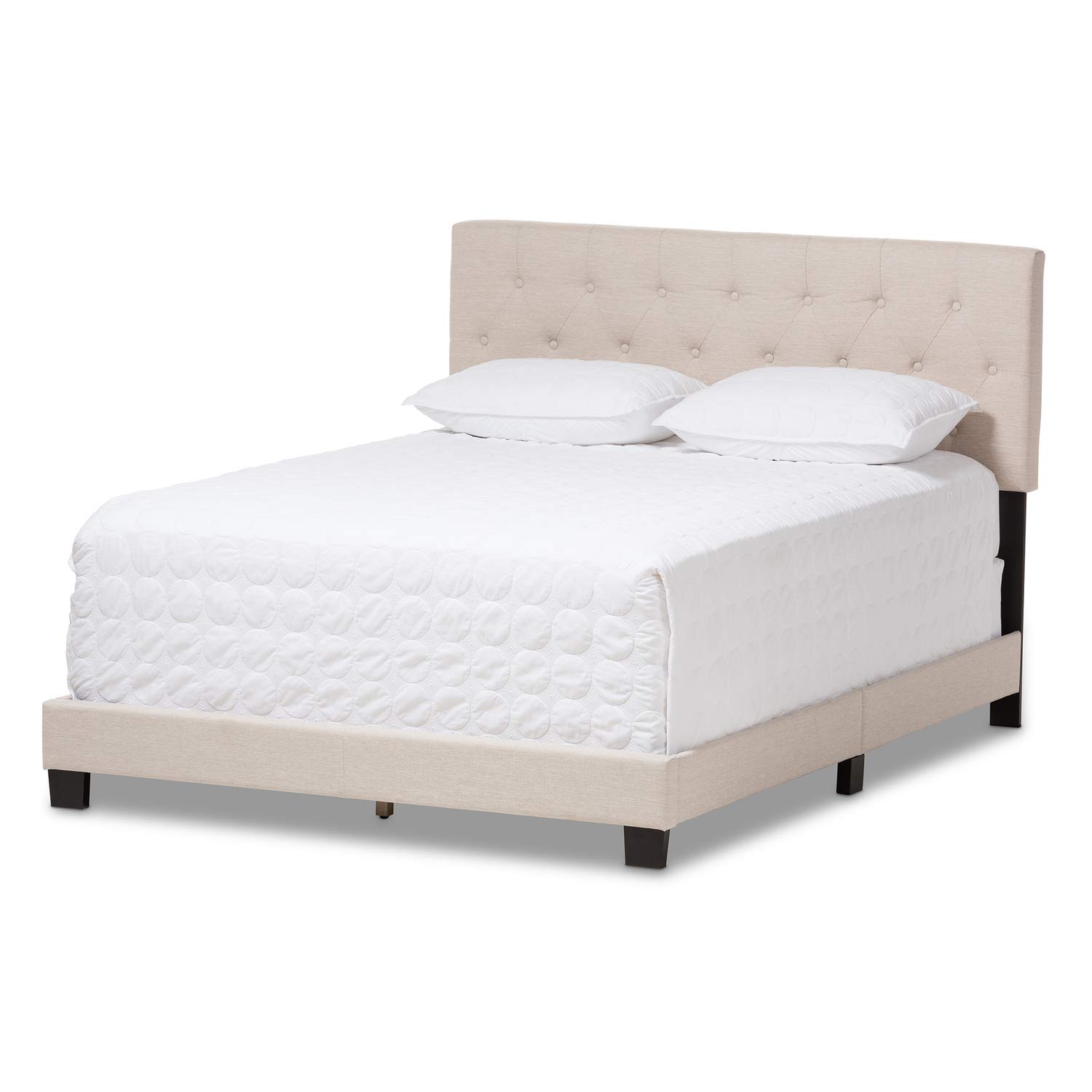 Baxton Studio Cassandra Modern Full Size Bed - Light Beige Fabric Upholstered Platform Bed Frame with Wooden Slats Support | Perfect for Contemporary Bedrooms, Guest Rooms & Small Spaces
