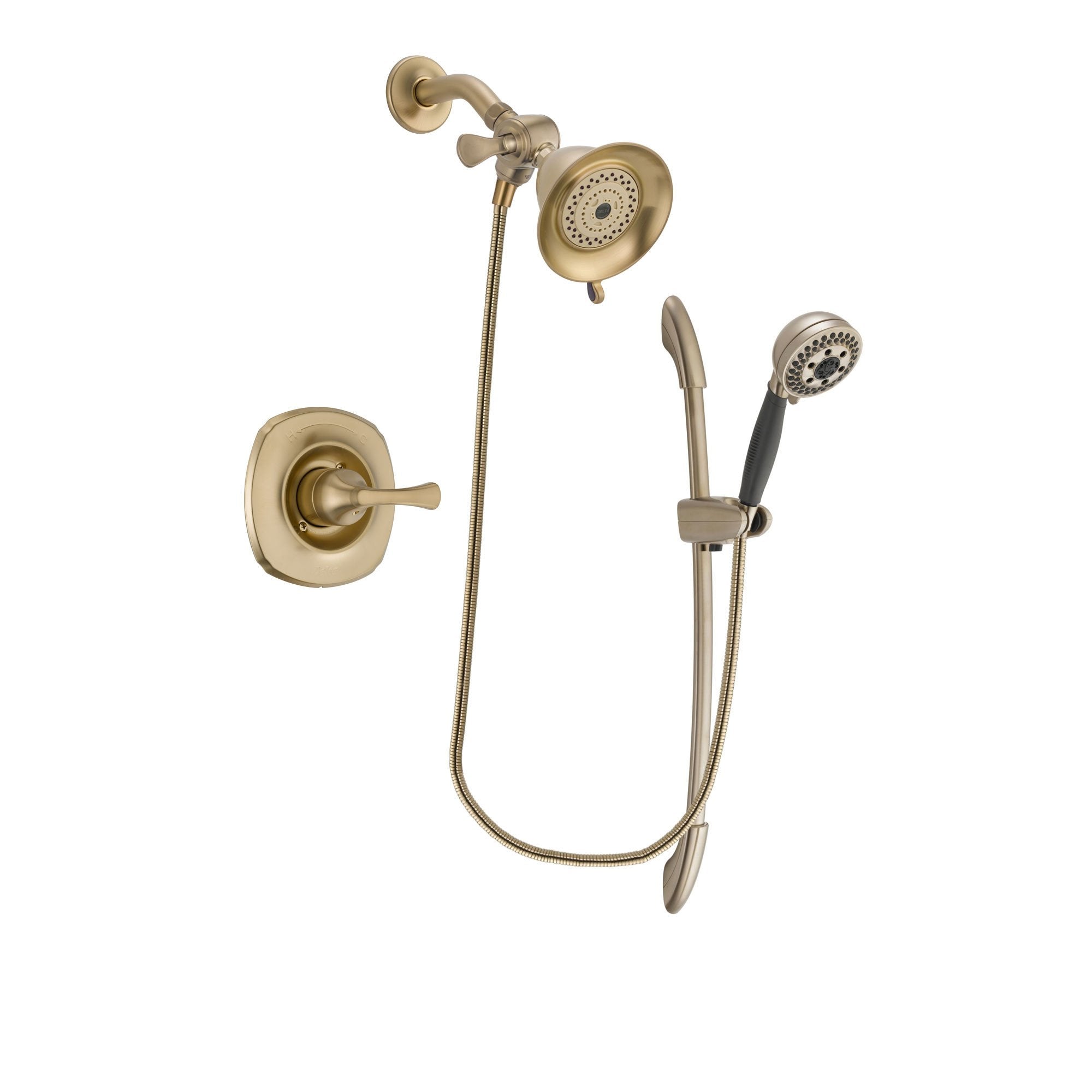 Delta Addison Champagne Bronze Shower Faucet System with Water-Efficient Shower Head & 5-Spray Handshower - Includes Rough-in Valve DSP3330V - Perfect for Modern Bathroom Renovations and Water Conservation