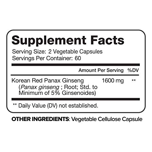 Premium Korean Red Panax Ginseng Supplement 1600mg - 120 Capsules - Natural Energy Booster for Vitality, Mental Clarity & Immune Support - Ideal for Athletes, Students & Busy Professionals