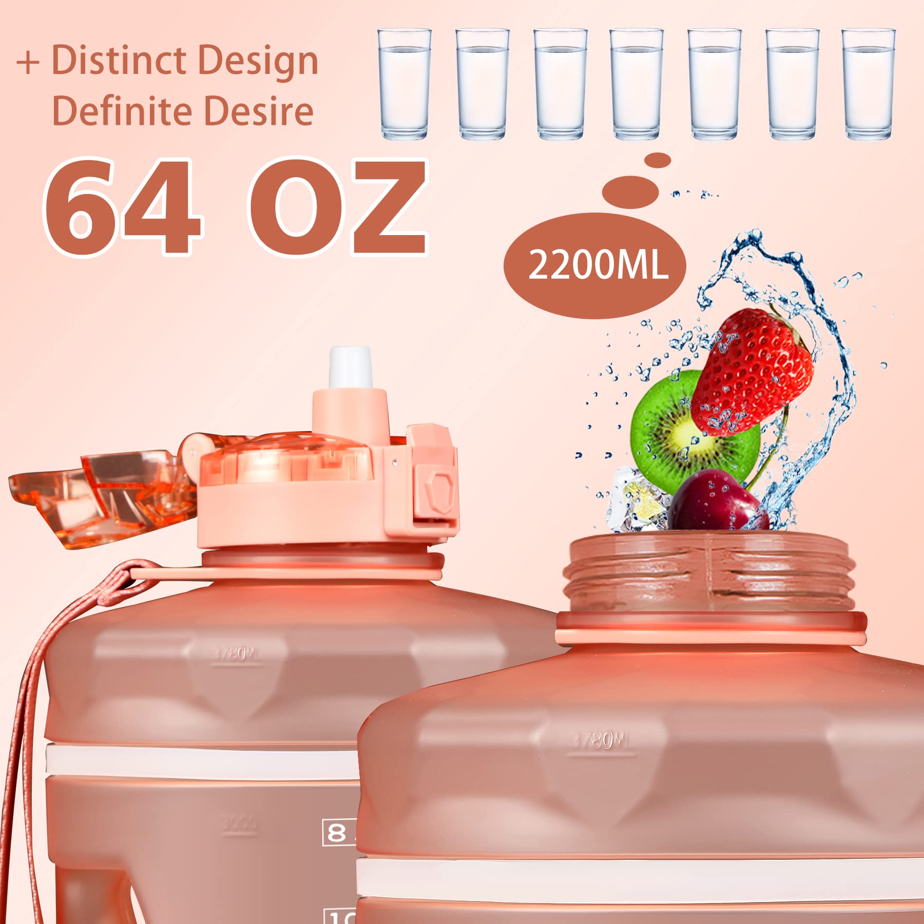 ZOMAKE 64oz/128oz Motivational Water Bottle with Straw & Time Marker - BPA Free, Leakproof Large Gallon Jug for Gym, Hiking & Daily Hydration - Stay Hydrated All Day