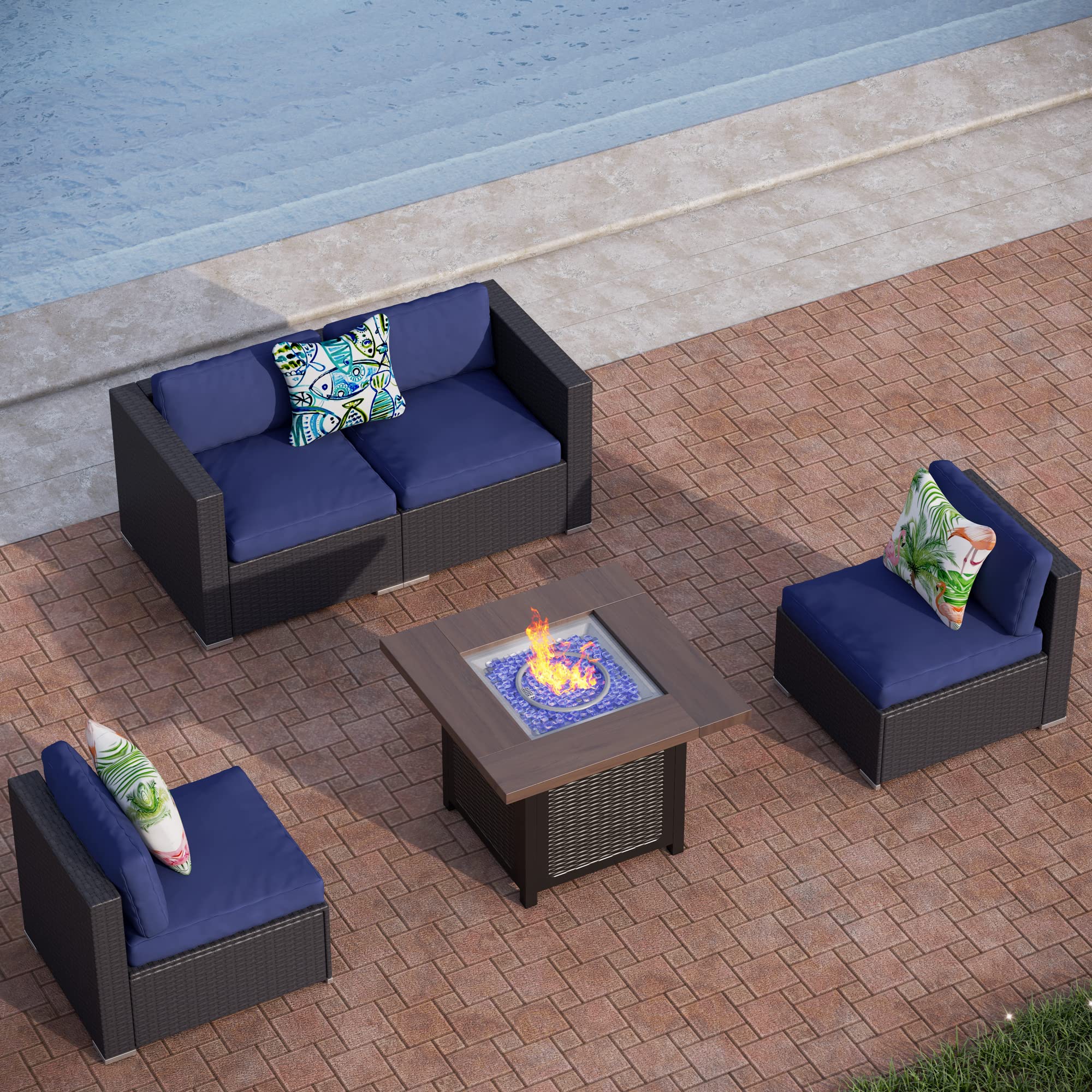 PHI VILLA 5-Piece Outdoor Patio Furniture Set with 34