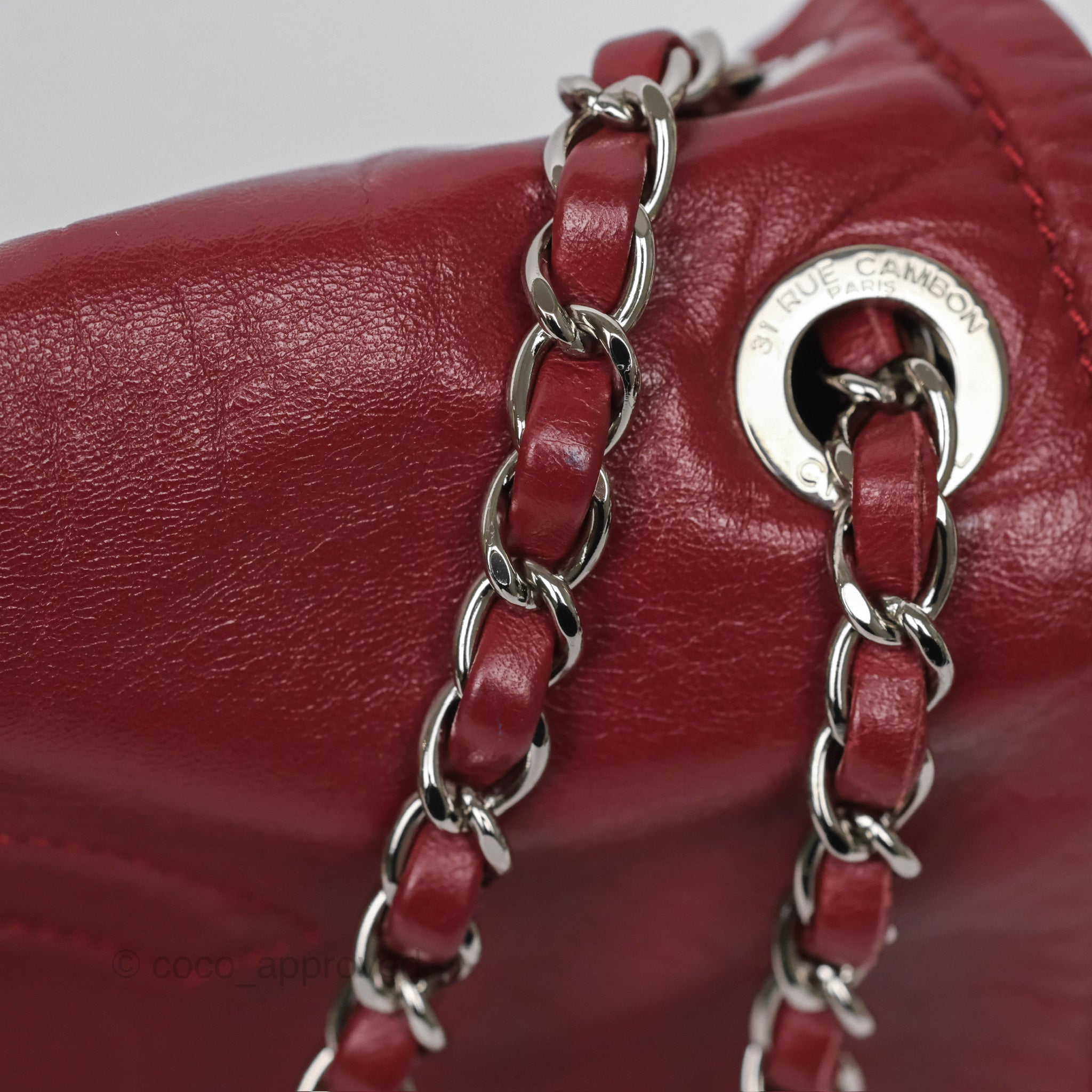 Chanel CC Flap Shoulder Bag in Dark Red Crumpled Leather with Silver Hardware - Luxury Crossbody Bag for Women, Perfect for Date Night & Evening Events