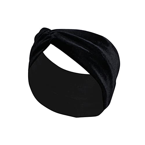 Non-Slip Gold Velvet Headbands for Women - Soft Knotted Fashion Hair Bands, Spa & Makeup Head Wraps, Elastic Turbans & Bandanas (5-Pack, Black) | Perfect for Yoga, Skincare Routines & Styling