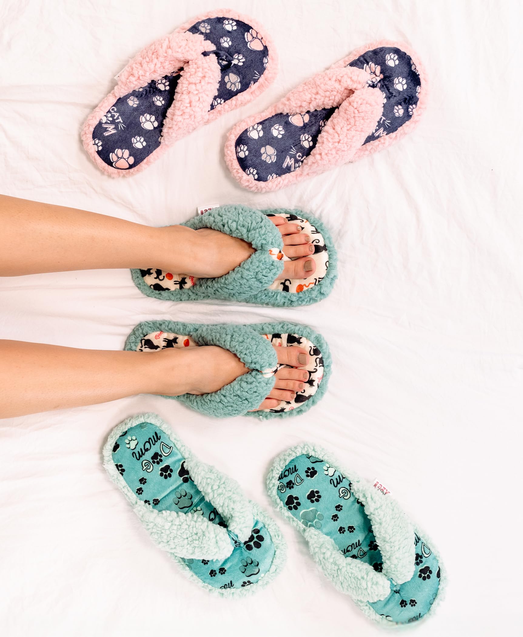 Lazy One Spa Flip-Flop Slippers for Women & Girls - Cozy Fuzzy House Slippers for Relaxation at Home, Spa Days & Lounging