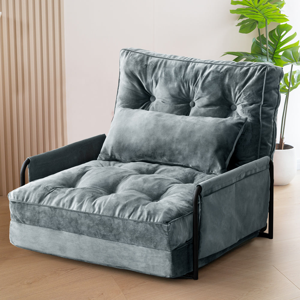 MAXYOYO Adjustable Floor Sofa Couch - Velvet Convertible Lazy Sofa Sleeper Bed with Pillow & Armrest, Single Size Dark Grey for Living Room, Bedroom & Small Spaces