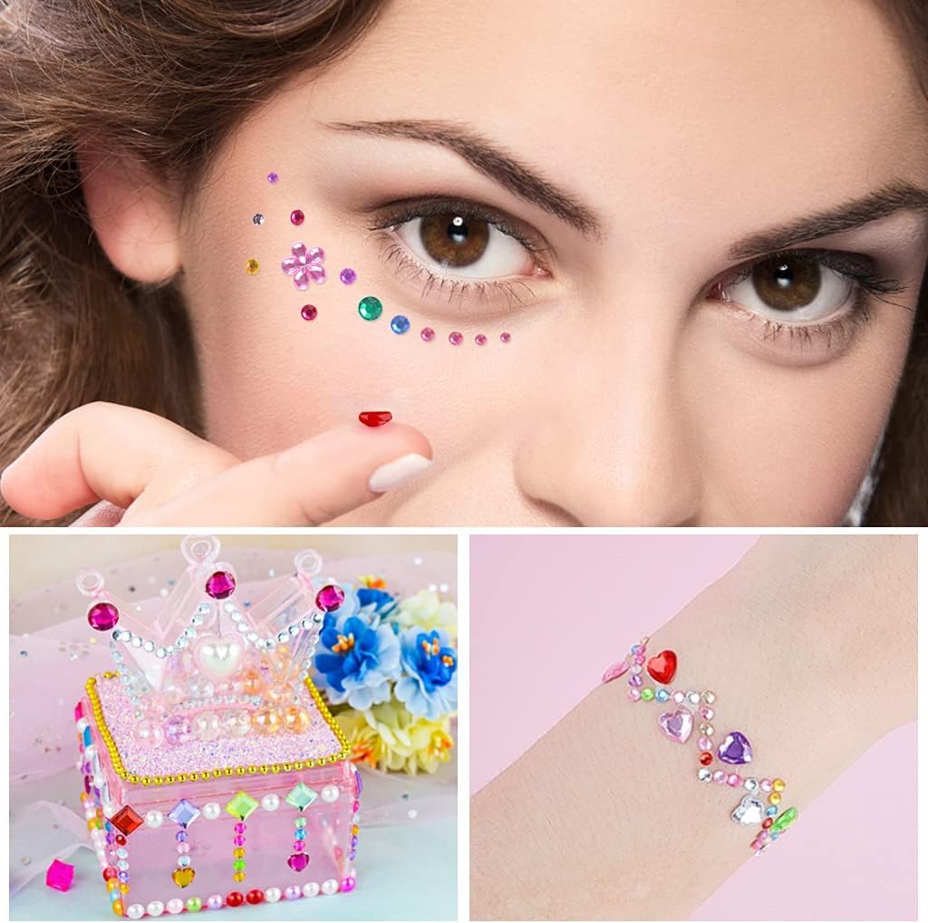 YSTrillion 1200Pcs Gem Rhinestone Stickers - Self-Adhesive Acrylic Face & Nail Gems for DIY Crafts, Makeup, Body Art (14 Sheets) | Perfect for Festival Makeup, Nail Art, Costume Design & Party Decorations