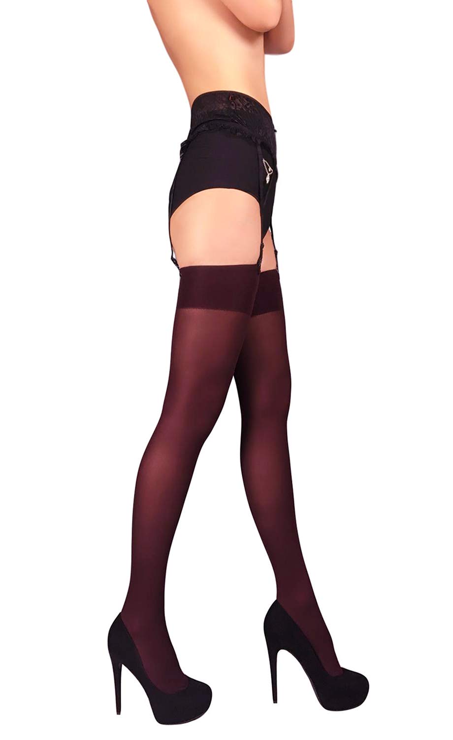 Mila Marutti Women's 40D Semi Opaque Thigh High Stockings with Garter & Suspender Belt | Made in EU | Perfect for Bridal, Cosplay, and Vintage Fashion Outfits