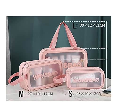 TREXEE Clear Makeup Pouch Set of 3 - Waterproof Travel Toiletry Bag & Cosmetic Organizer for Women - Portable Clear Cosmetic Storage Bags for Makeup, Skincare, Jewelry (Pink) - Perfect for Travel, Gym, and Daily Organization