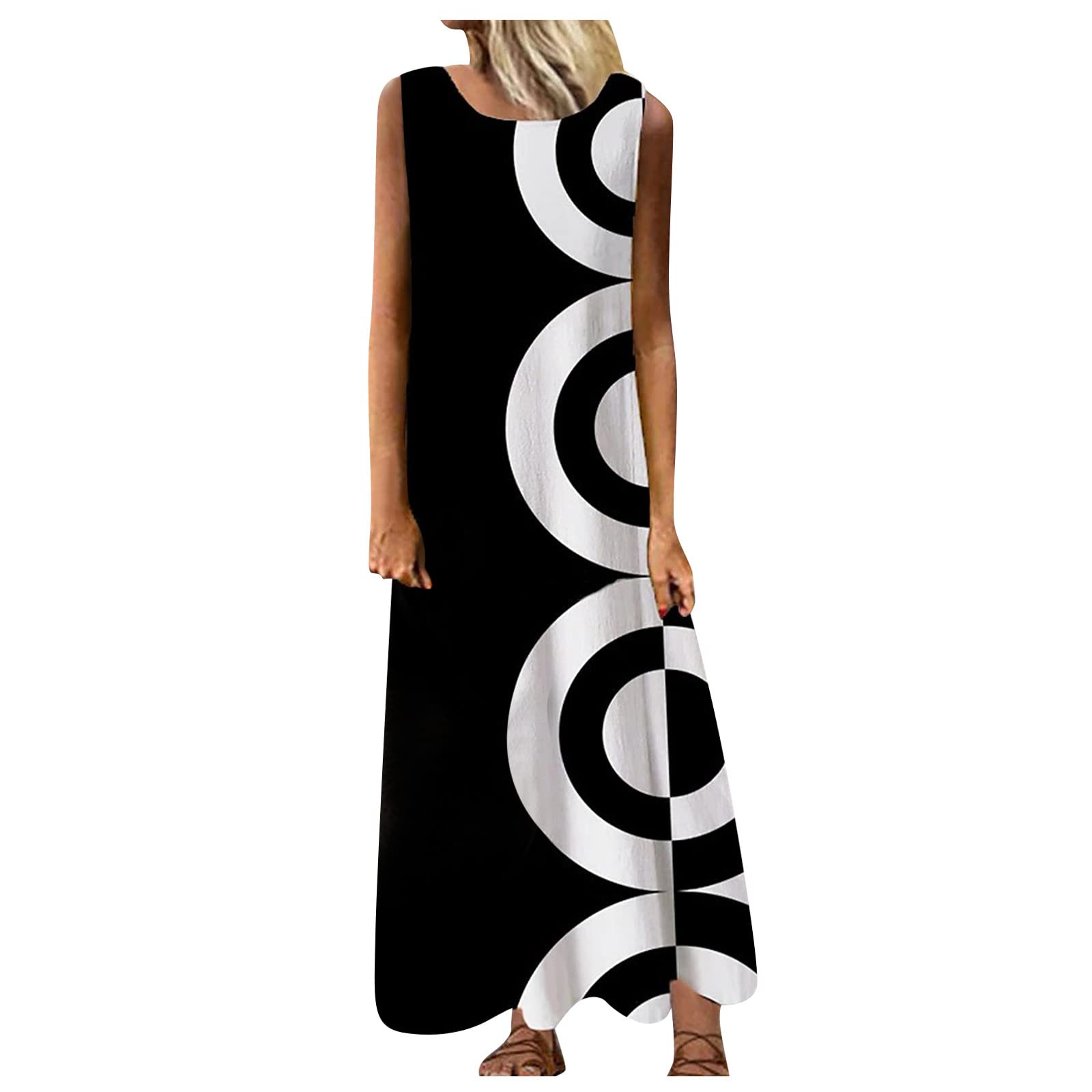QUFECH Women's Summer Casual Dress - Floral Printed Sleeveless Round Neck Sundress for Beach Vacation, Party & Outdoor Activities | Lightweight Breathable Dress for Women