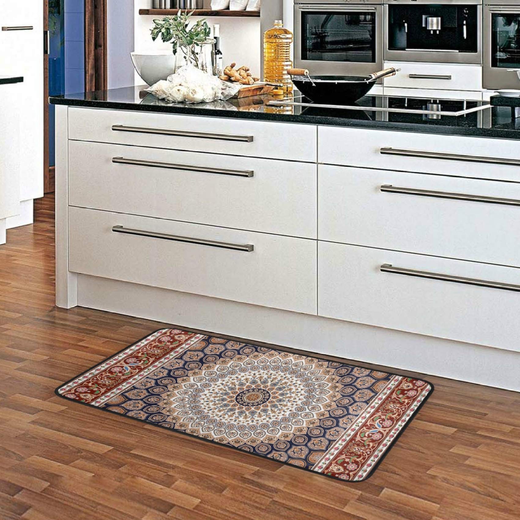 ALAZA Non-Slip Anti-Fatigue Kitchen Mat - 39x20 Inch Bohemian Mandala Design Brown Floor Rug for Under Sink, Office & Door Decor - Soft Standing Mat for Home, Kitchen & Workspaces