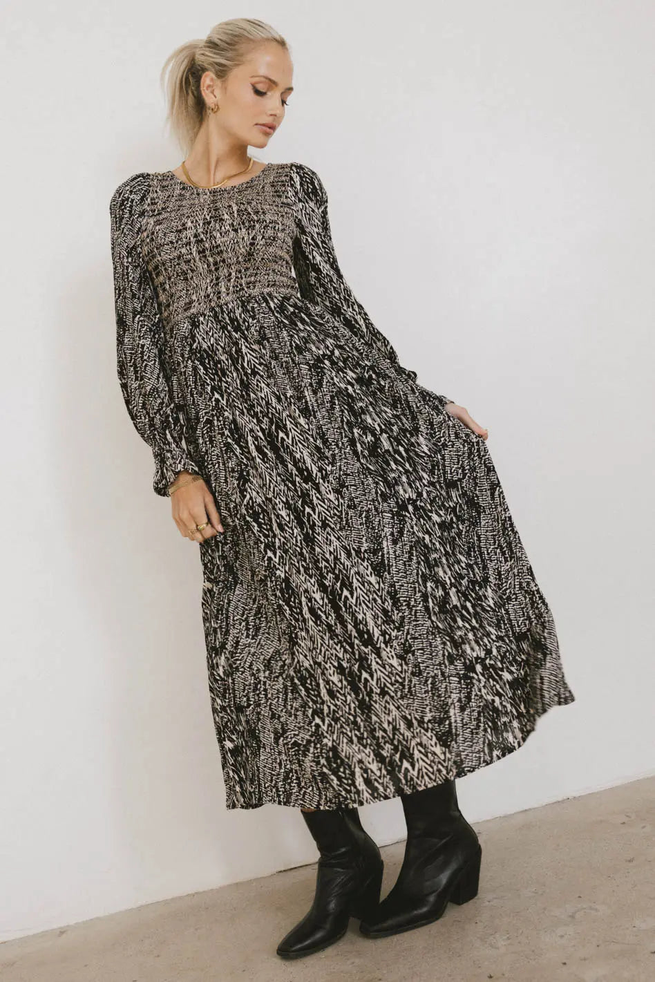Justice Abstract Print Black Midi Dress - Elegant & Stylish for Casual Outings, Parties & Special Occasions