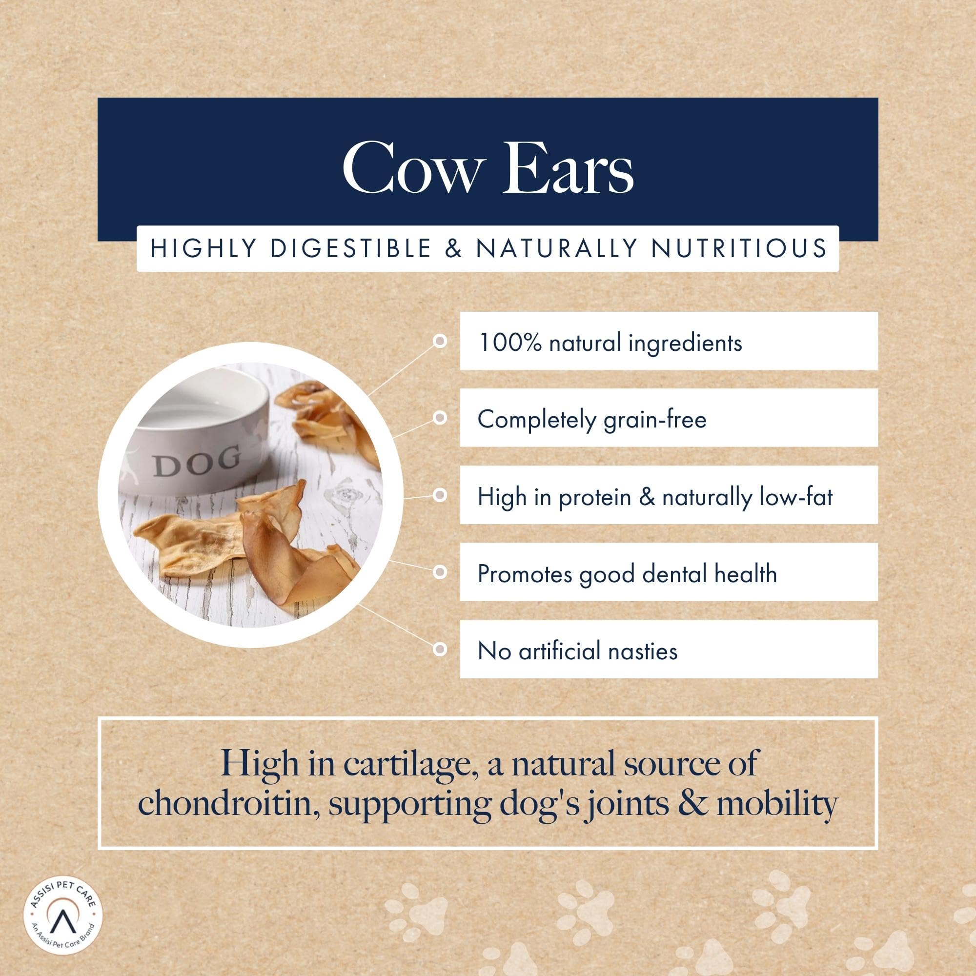 Premium Natural Cow Ears Dog Treats - 50 Pack Bulk Chews for Dogs - Healthy Dental Chews for Puppies & Adult Dogs - Perfect for Training, Teething & Long-Lasting Entertainment