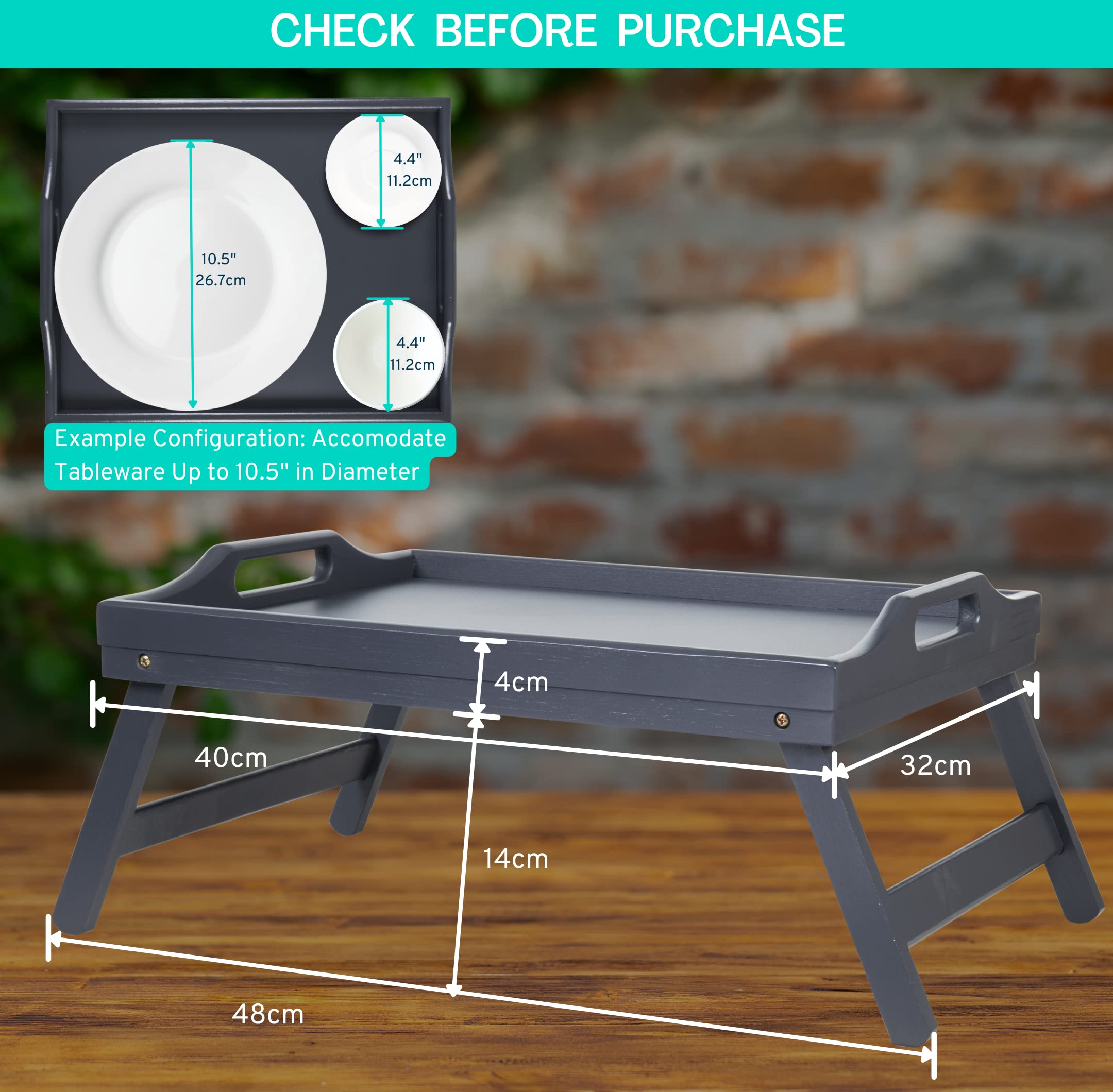 Mosii Grey Bamboo Bed Tray with Handles & Foldable Legs - Adjustable Lap Desk for Breakfast in Bed, Sofa Dining, Office Work, Laptop Stand, Drawing & Serving | Portable Multi-Purpose Tray for Home, Office & Outdoor Use