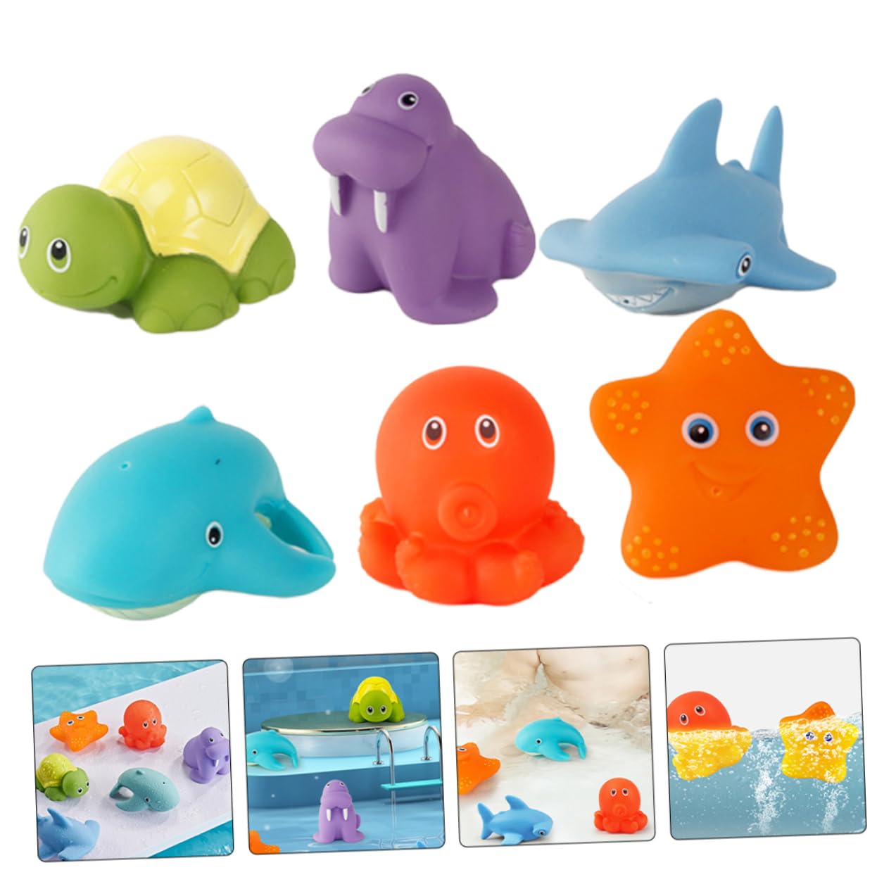 GARVALON 6-Piece Bath Toys Set for Kids - Fun Cartoon Vinyl Bathtub & Shower Toys - Perfect for Toddler Bath Time, Pool Play & Sensory Development