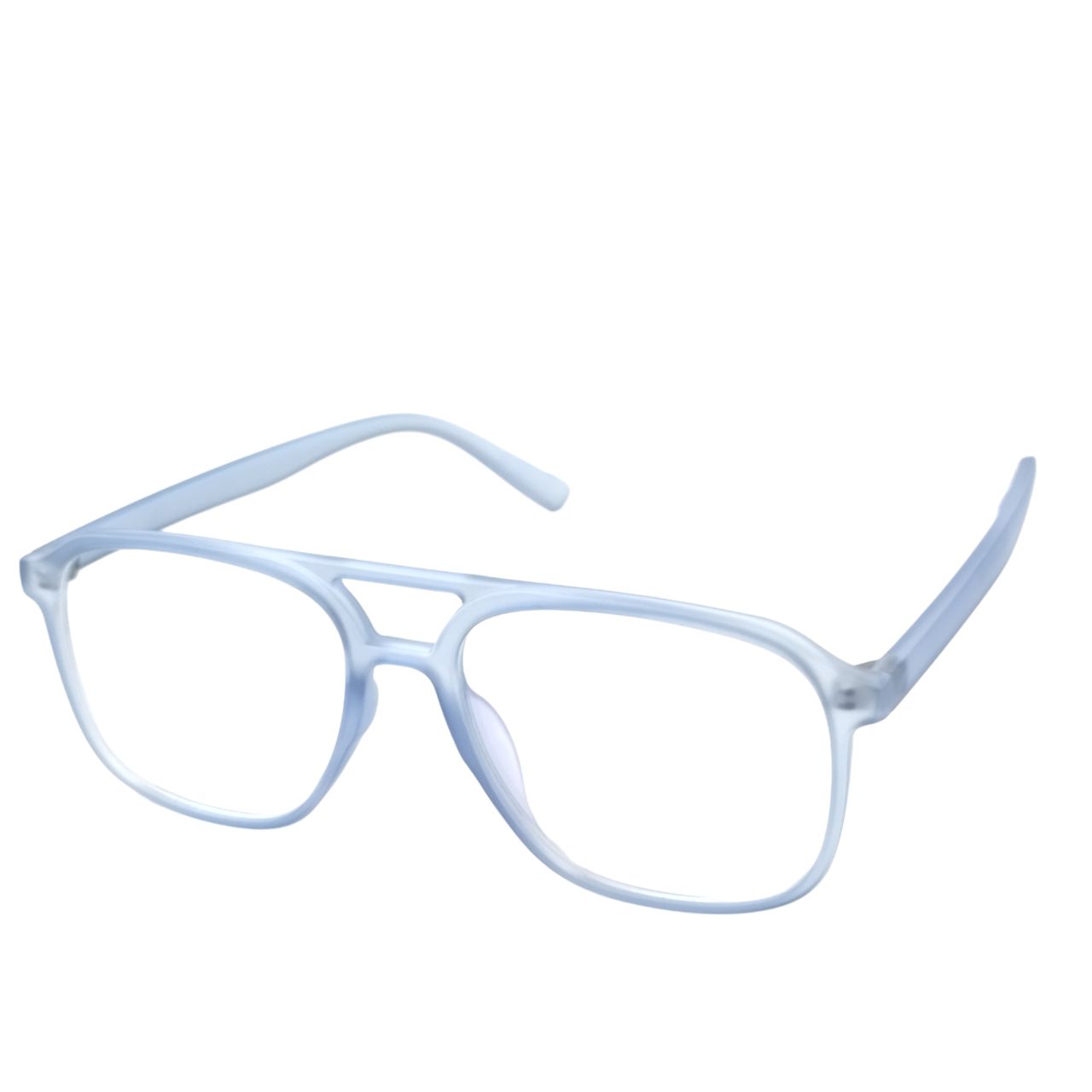Stylish Frosted Blue Eyewear with Double Bridge - Trendy Modern Glasses for Men & Women | Perfect for Fashion, Work, and Outdoor Activities