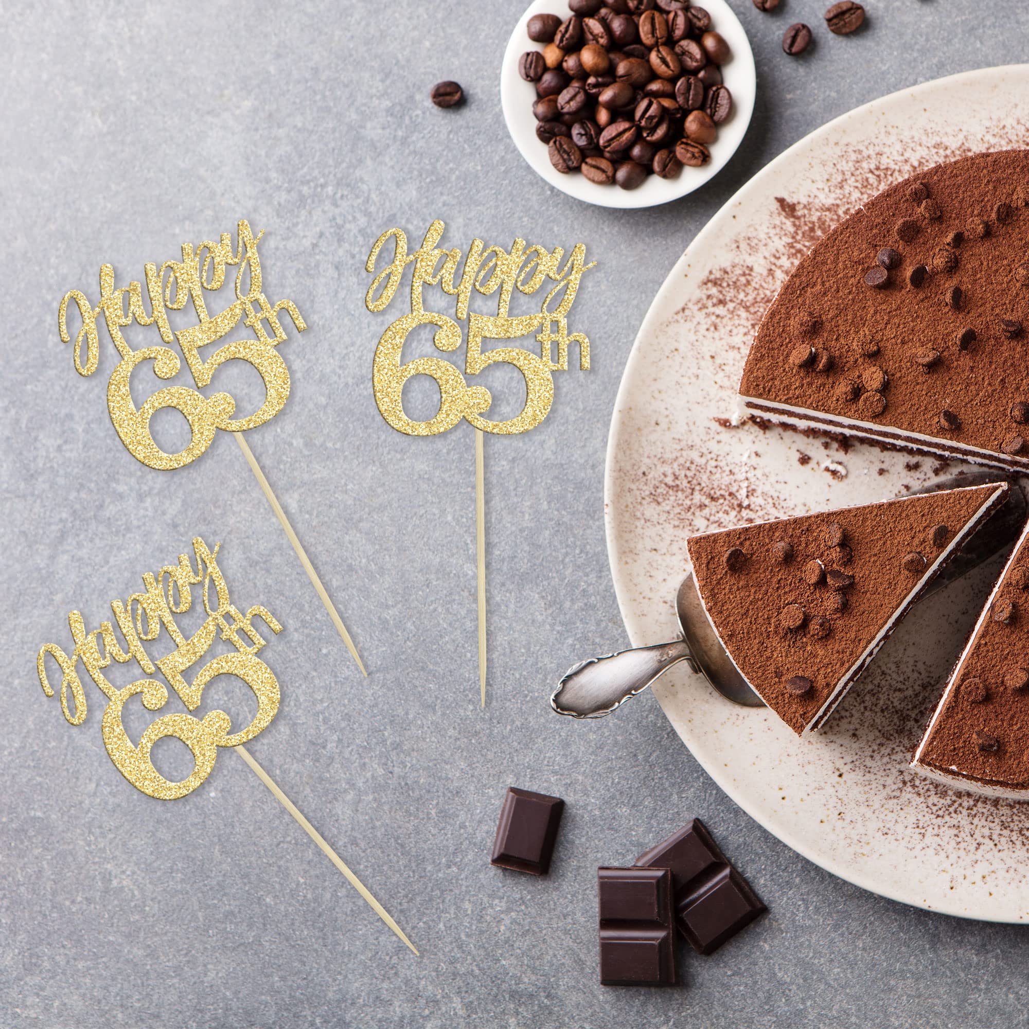 24Pcs Gold Glitter Happy 65th Birthday Cupcake Toppers - Number 65 Sixty Five Cheers Decorations for Anniversary, Wedding & Party Supplies | Perfect for 65th Birthday Cakes, Retirement Celebrations & Milestone Events