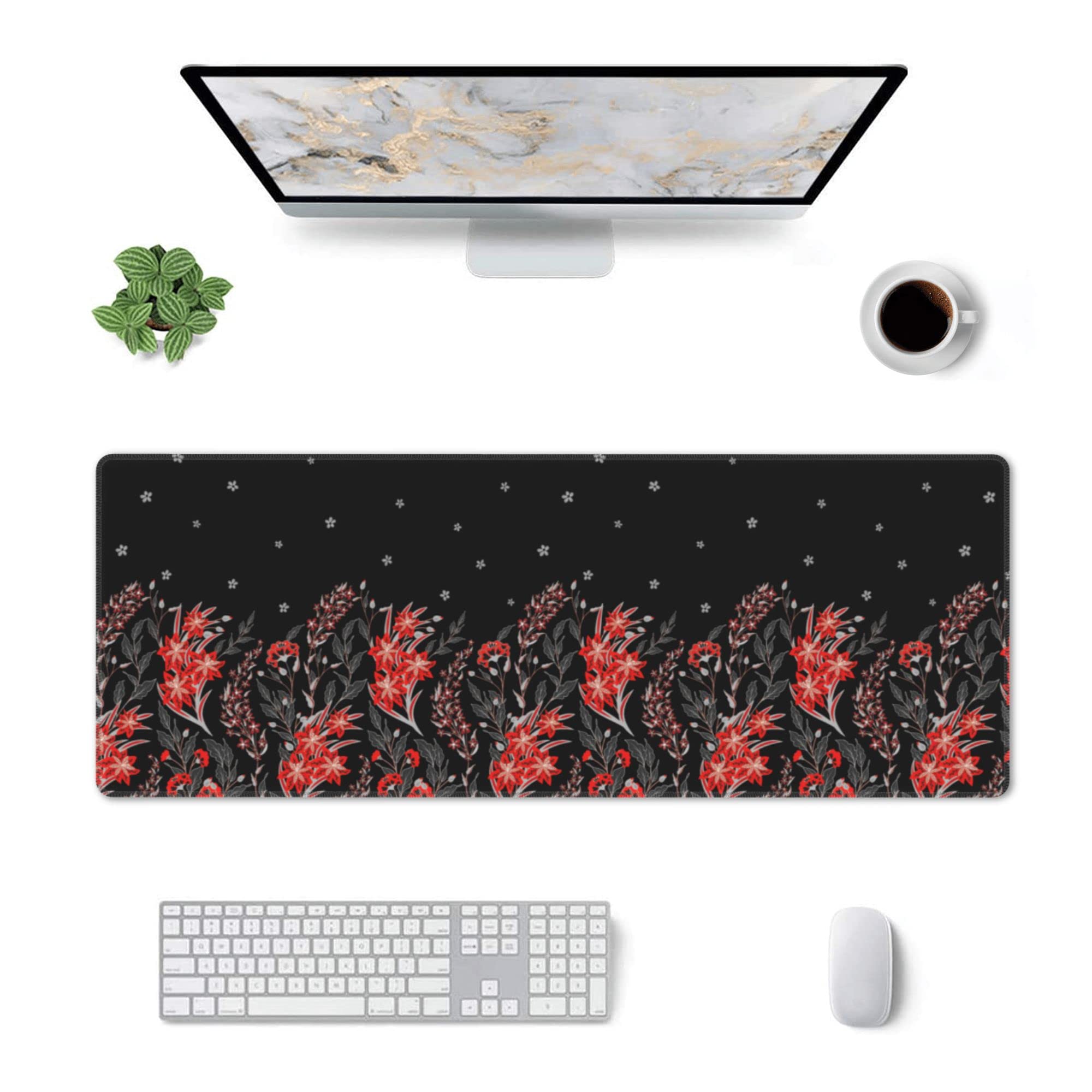 Extended Gaming Mouse Pad (31.5x12 inches) - Large Non-Slip Rubber Base Mousepad with Stitched Edges - Keyboard & Mouse Mat Desk Pad for Work, Gaming, Office & Home Use - Beautiful Floral Design - Perfect for PC, Laptop, Esports & Workstation Setup