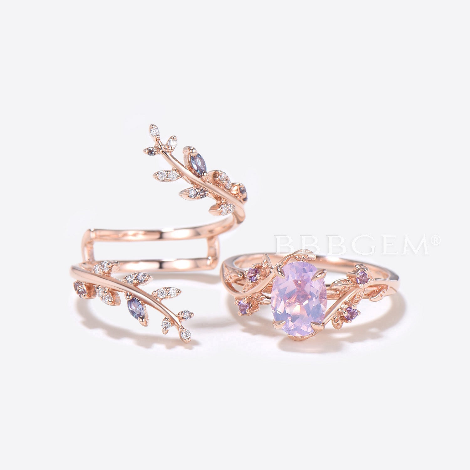 Lavender Amethyst Engagement Ring Enhancer Bridal Set - Oval Twig Design Wedding Ring for Women, Dainty Stackable Promise Ring, Perfect for Proposals, Anniversaries & Bridal Jewelry Gifts