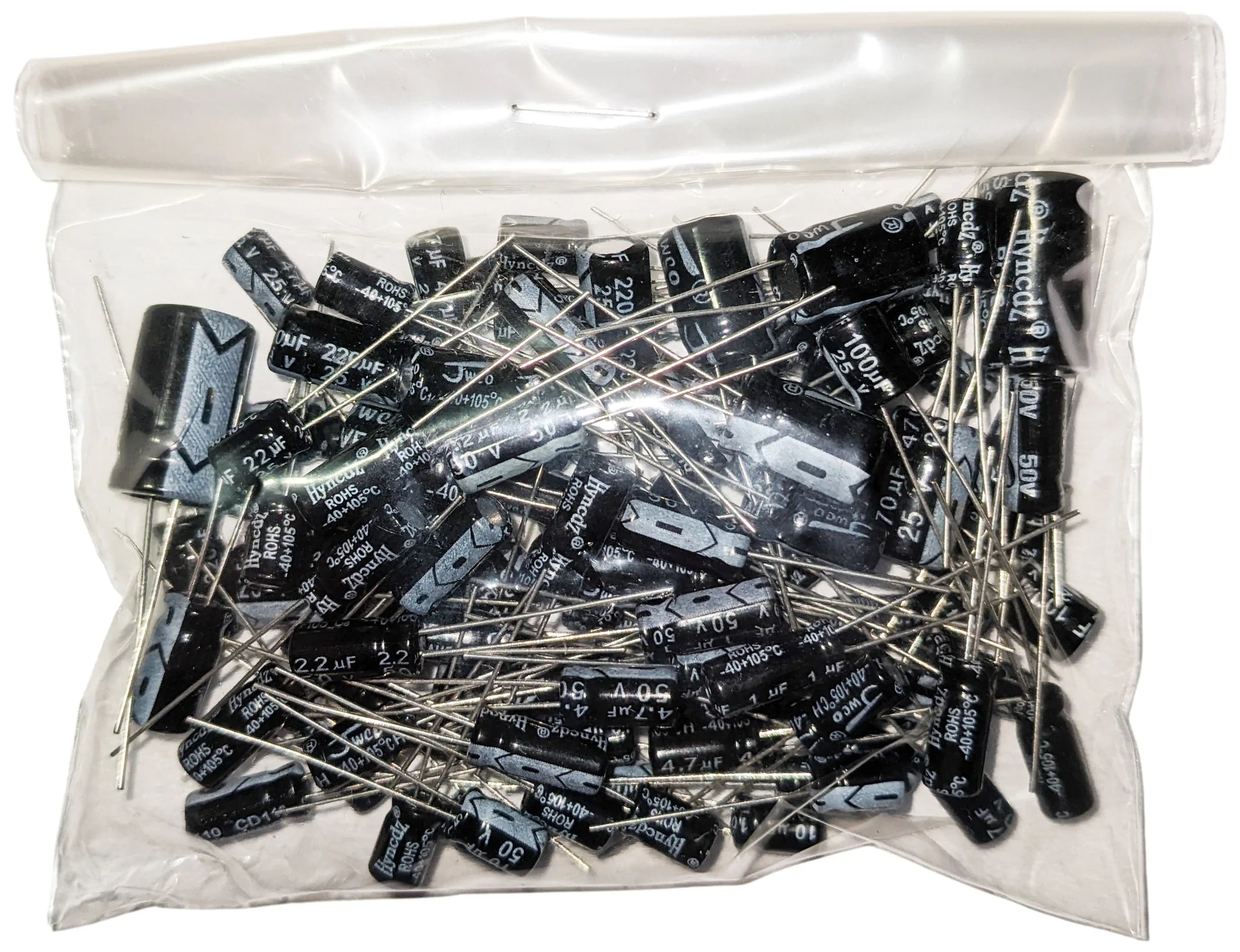 100-Piece Electrolytic Capacitor Assortment Kit - Radial Leads, Multiple Voltages (6.3V-50V) for Electronics Repair, DIY Projects & Circuit Board Maintenance