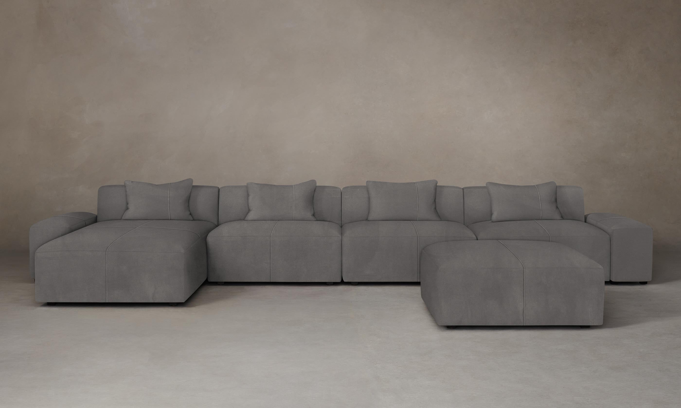 Breuer Modular Sectional Sofa - Premium Nubuck Leather in Asphalt Gray - Perfect for Living Room, Home Theater & Office Lounge