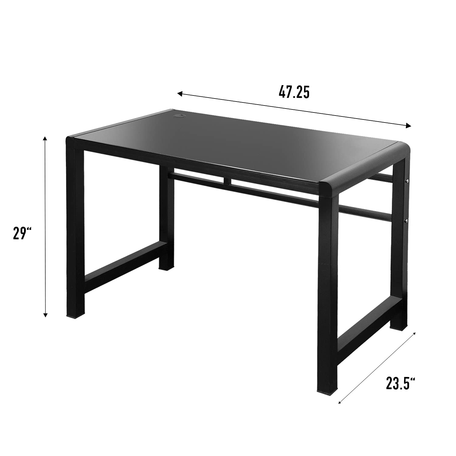 Premium Tempered Glass Computer Desk - Sturdy & Durable Office Desk with USB Ports, Modern Plain Legs for Home Office, Gaming, and Workspace - Black (Jerry & Maggie Brand) | Perfect for Professionals, Students & Remote Workers
