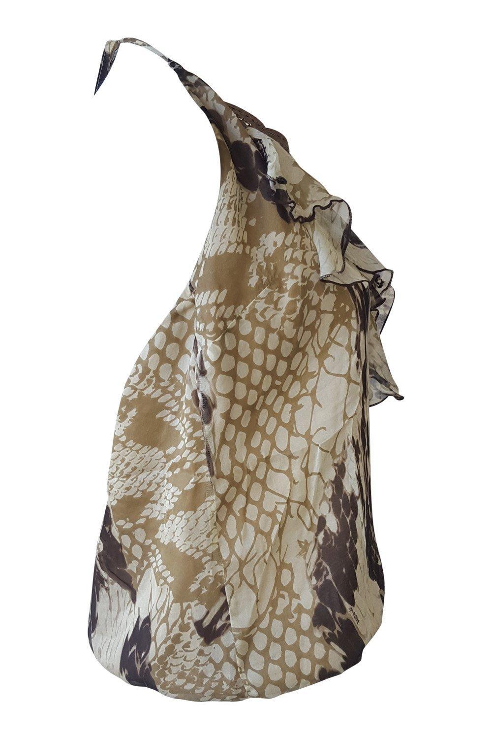 JOSEPH Women's Brown Ruffle Front Printed Chiffon Halter Top Blouse Size M - Elegant Summer Party & Beach Wear for Women