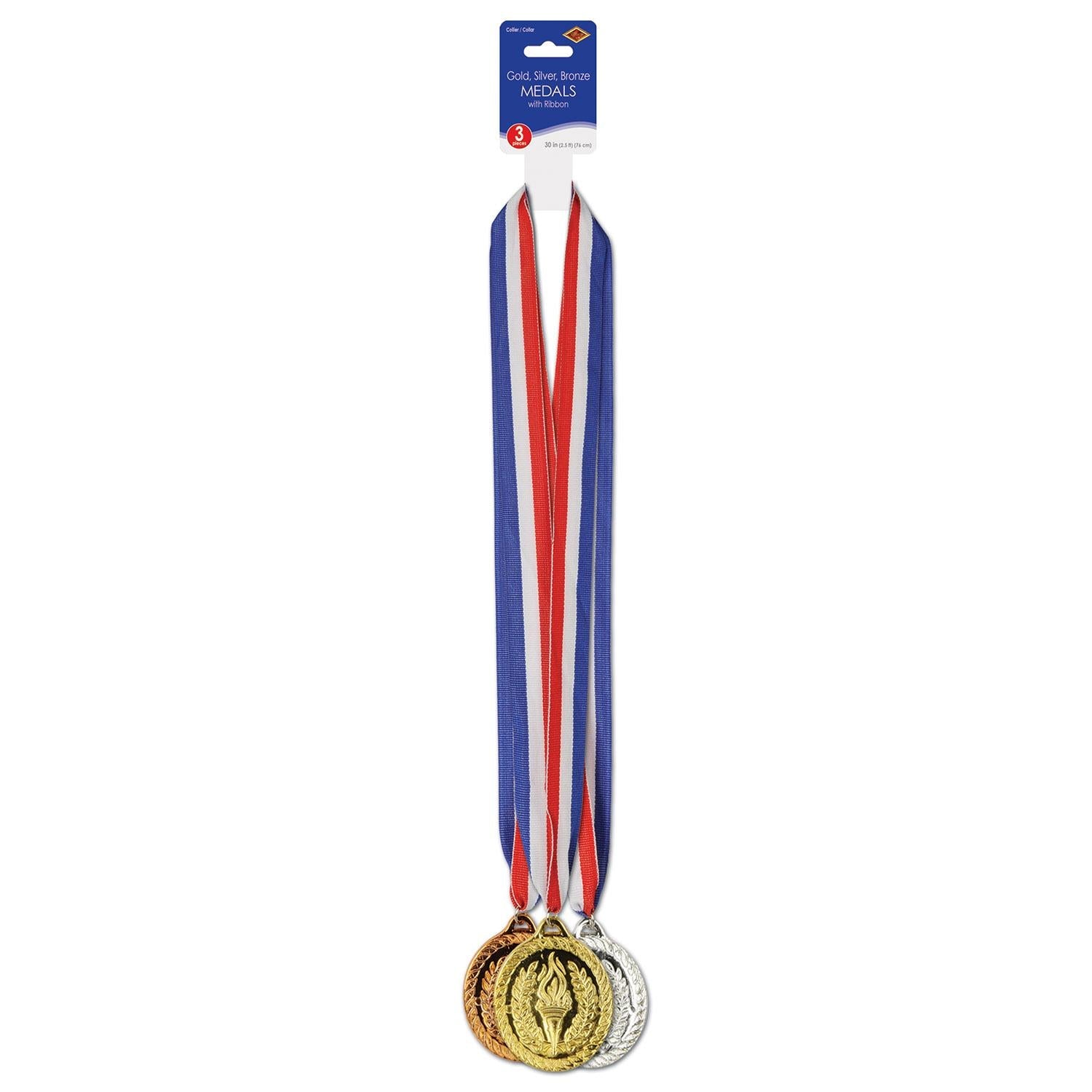12 Pack Beistle Gold, Silver & Bronze Medals with Ribbons - Award Ceremony, Sports Competition Prizes, School Events & Party Favors