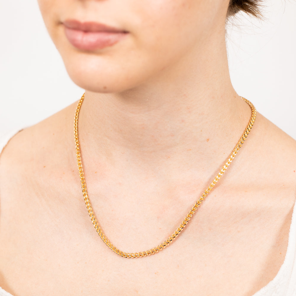 9ct Yellow and White Solid Gold Two-Tone 8-Side Diamond Cut Franco Chain Necklace for Men & Women - Perfect for Everyday Wear, Gifts, and Special Occasions