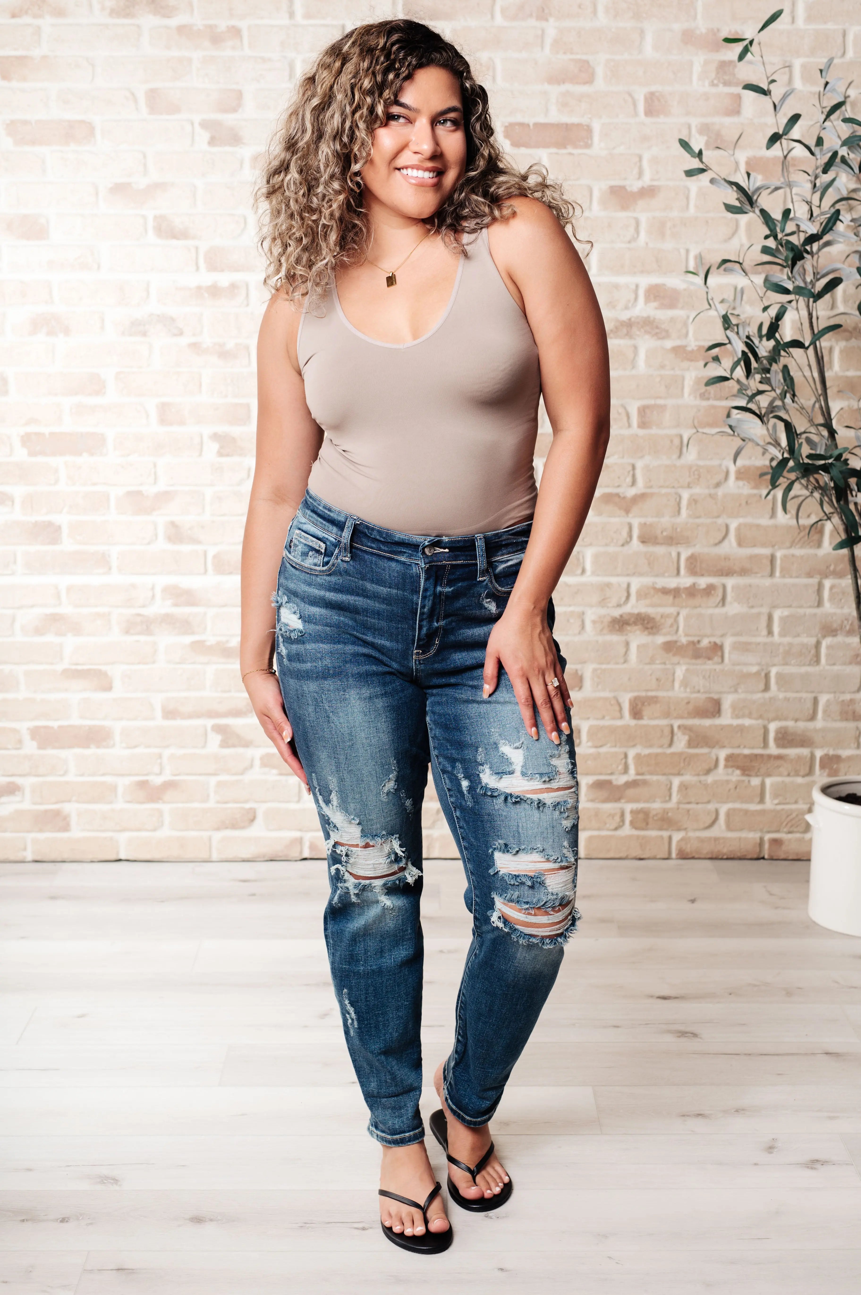 Danny Mid Rise Cuffed Destroyed Boyfriend Jeans for Women - Distressed Denim Pants with Comfortable Stretch - Perfect for Casual Outings, Street Style & Everyday Wear