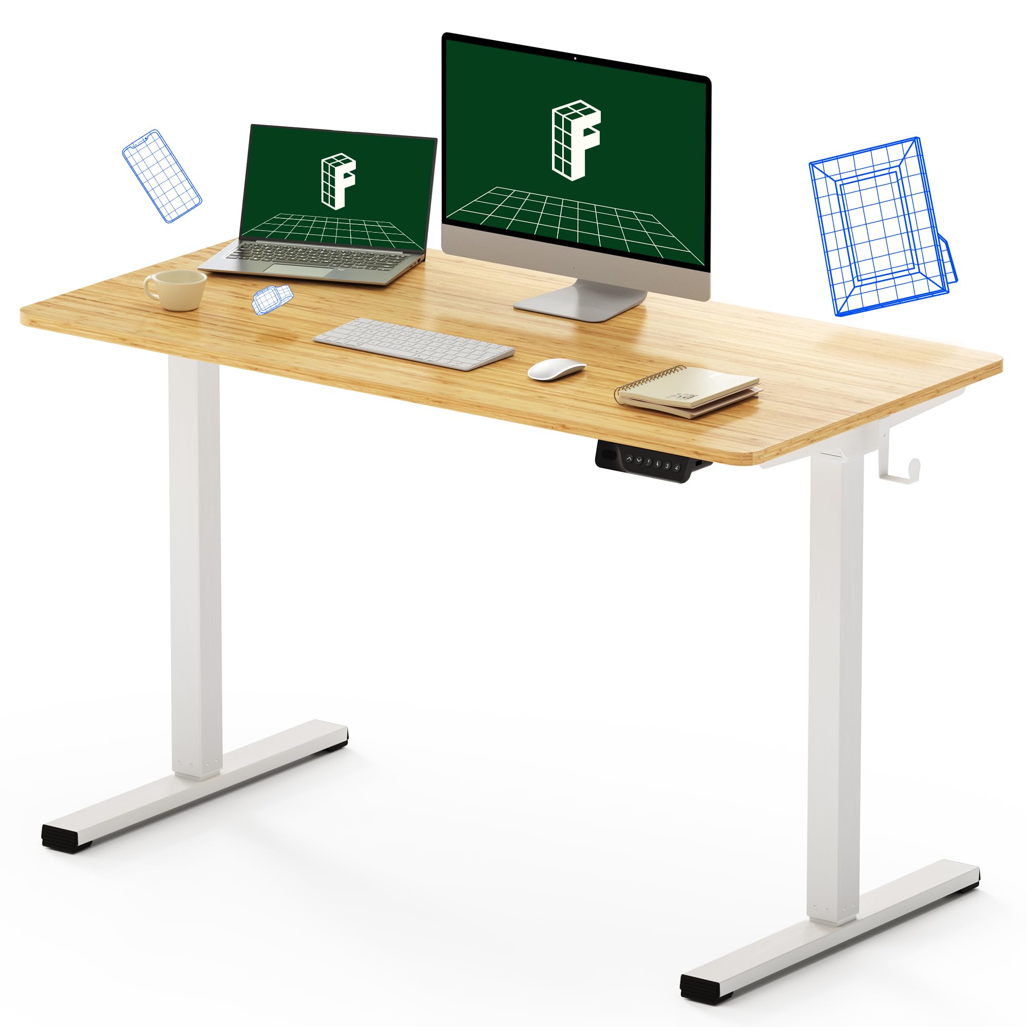 FLEXISPOT Electric Standing Desk 48 x 24 Inches - Adjustable Height Sit Stand Desk with Ergonomic Memory Controller & USB Charging Ports (White Frame & Honey Wheat Desktop) - Perfect for Home Office, Gaming & Workspace Setup