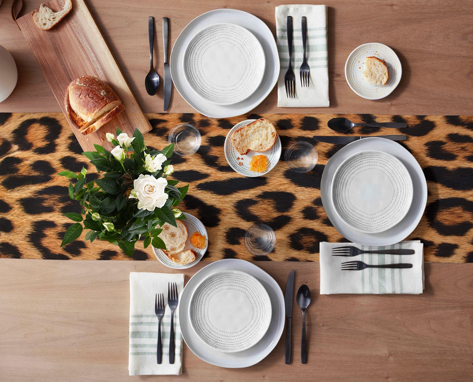 Jaguar Leopard Print Burlap & Cotton Table Runner 13x120 Inch - Elegant Dining Table Decor for Parties, Holiday Banquets & Kitchen Decor | Perfect for Thanksgiving, Christmas & Wedding Events