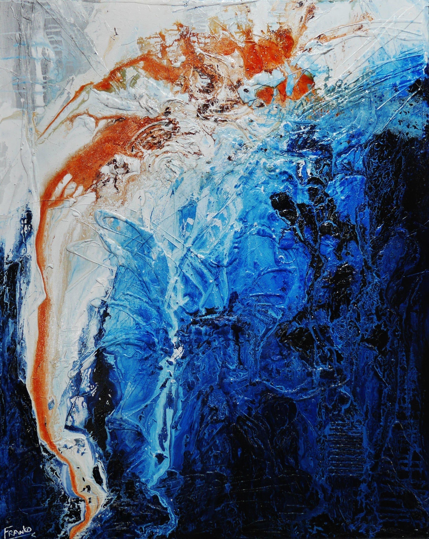 Bluish Utopia 120cm x 150cm Blue White Brown Textured Abstract Canvas Art - Modern Wall Decor for Living Room, Bedroom & Office