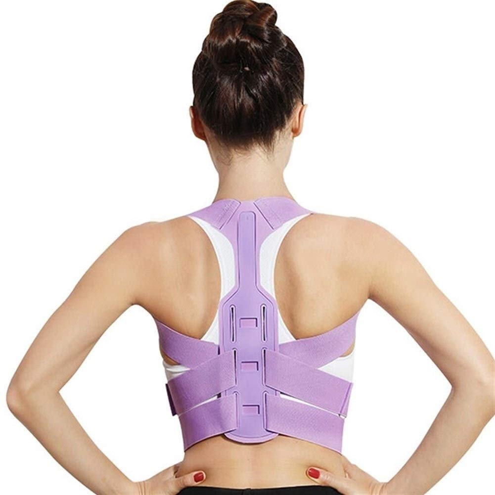 Adjustable Back Posture Corrector Belt - Clavicle, Spine & Shoulder Support - Lumbar Posture Correction Brace (Large, Purple) - Ideal for Office Work, Driving & Pain Relief