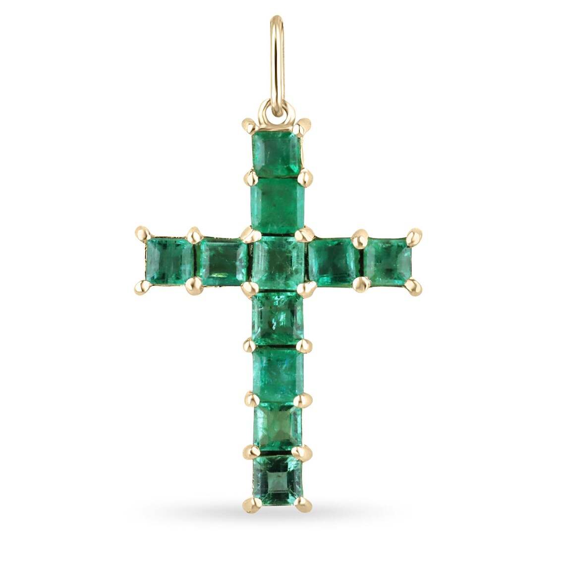 2.20 Carat Natural Princess Cut Emerald Cross Pendant Necklace - Elegant Shiny Jewelry for Women, Perfect Gift for Christmas, Birthday & Special Occasions